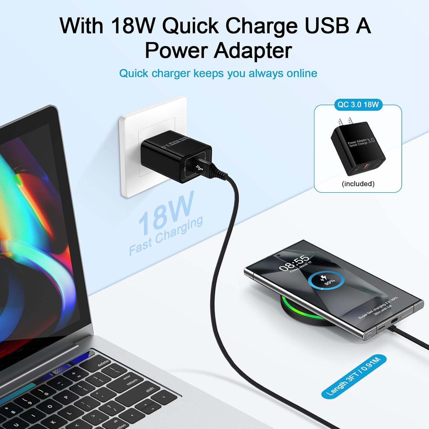 RGHJAR-Fast Wireless Charging Pad Samsung S25FE S25 Ultra S24 Charger Stand Wireless Android Phone Charger 15W for Samsung Galaxy S24 S25 Plus S23 Ultra S23FE S22,Pixel 10 Pro,iPhone 17 16, with 18W