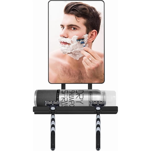 RGHJAR-Fogless Shower Mirror, 360 Rotation Adjustable Shaving Mirror,Bathroom Shower Mirror with Multifunctional Storage Tray and Razor Holders
