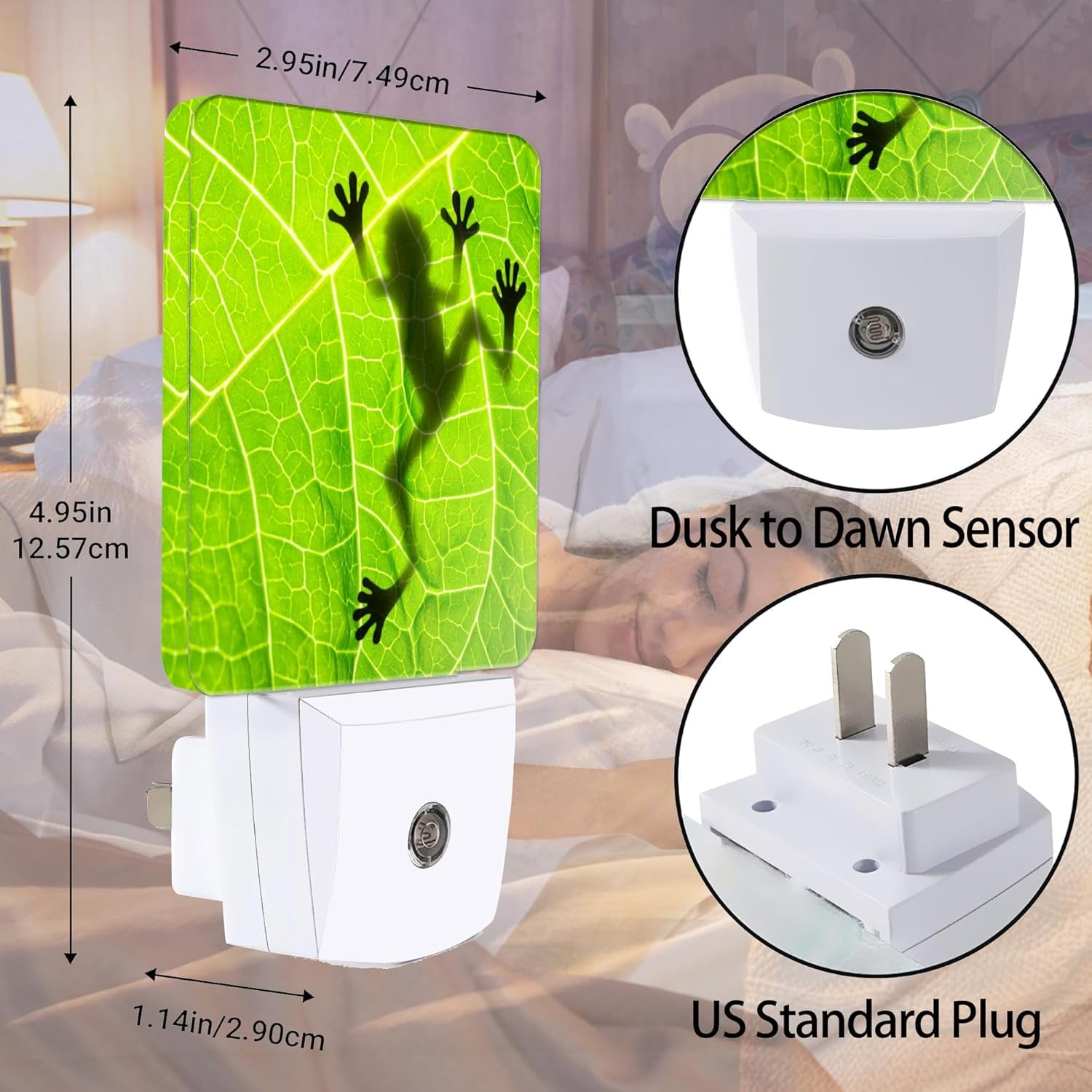 RGHJAR-Frog Night LightGreen Leaf Night Lights Plug into Wall Decor for Bedroom,Bathroom, Hallway,Kitchen, Dusk to Dawn Sensor Nightlights for Boys Girls Women Men Room Gifts