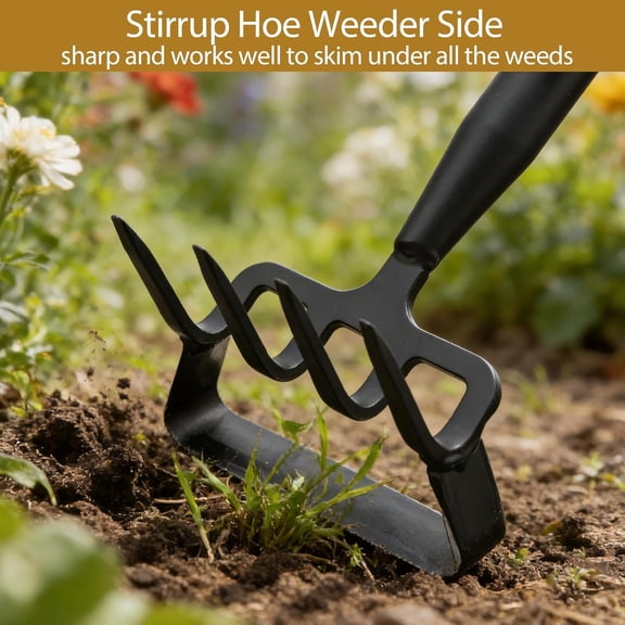 RGHJAR-Garden Hoe and Cultivator Heavy Duty, Scuffle Loop Action Weeding Tool with Long Handle 30-50 Inch, Metal Weeder Scraper Stirrup Hoe Rake