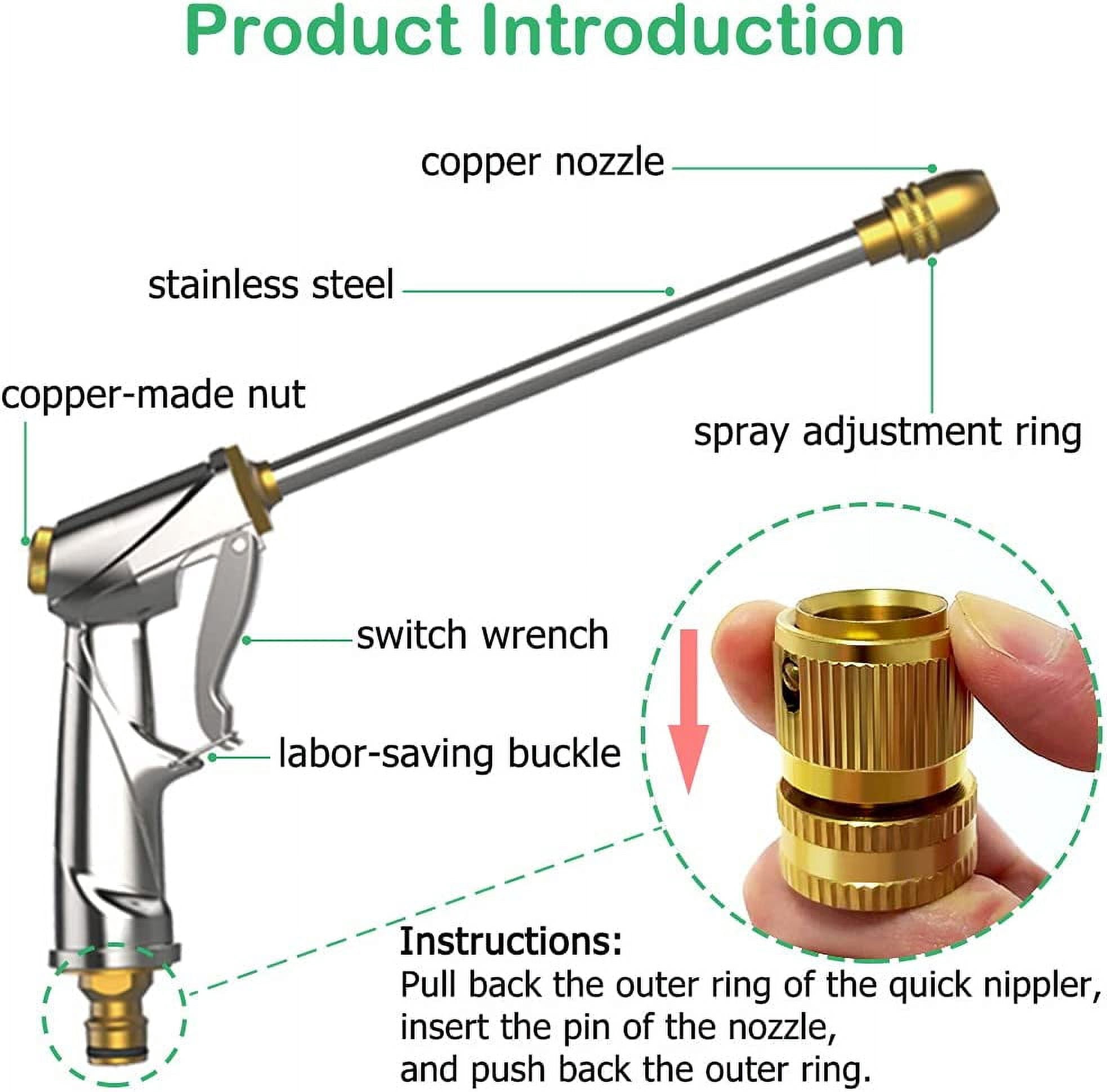 RGHJAR-Garden Hose Nozzle Heavy Duty Brass Metal Sprayer Nozzle High Pressure Spray Gun 360° Rotaing Water Adjustmen for Car Washing, Outdoor Gardening, Pets Shower, Patio Cleaning
