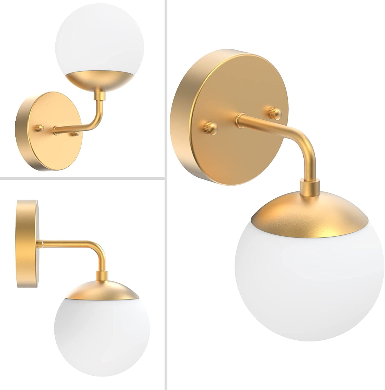 RGHJAR-Gold Wall Sconce 1 Light,Mid Century Modern Globe Wall Sconce, Gold Wall Light for Restaurant Living Room Bedside Stairs Bathroom Mirror(6000K G9 Bulbs Include)