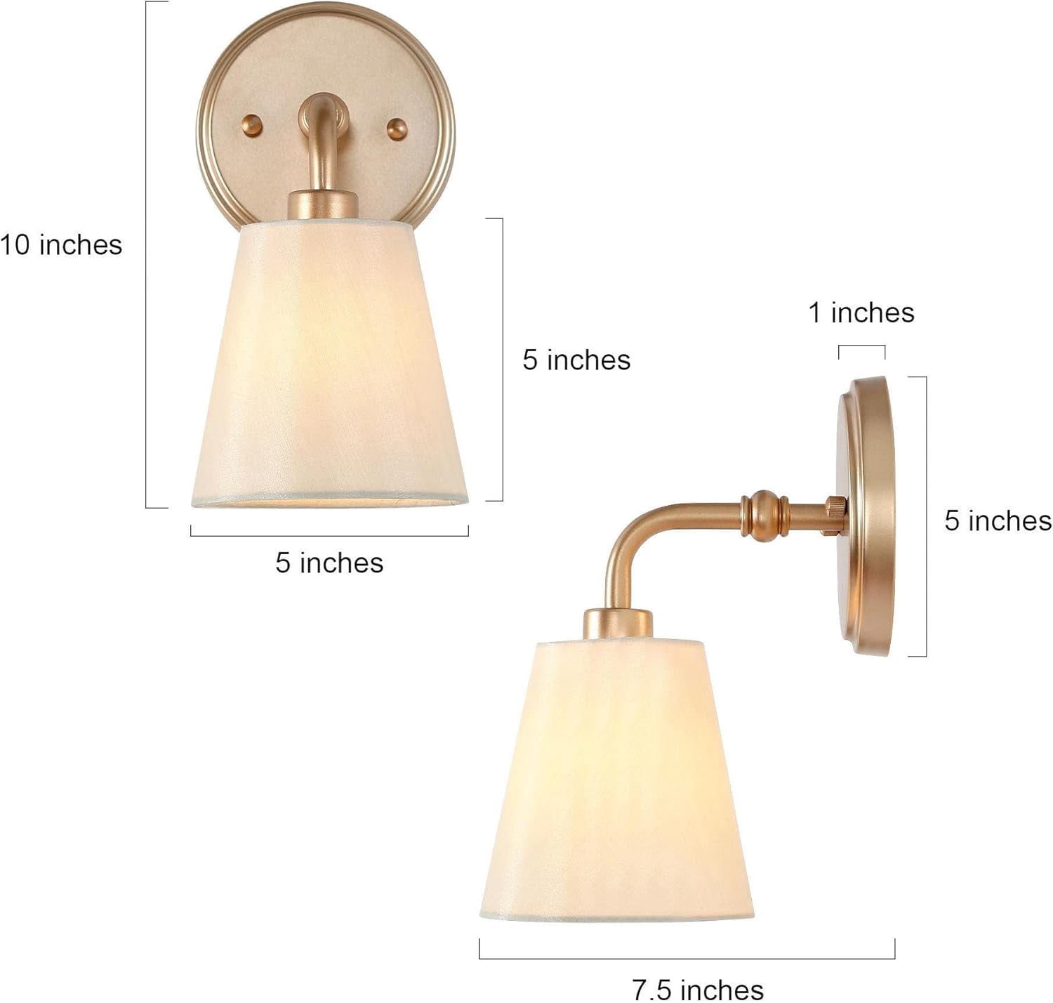RGHJAR-Gold Wall Sconce, Modern 1-Light Sconces Wall Lighting with Fabric Shade for Bathroom, Bedroom, Kitchen and Living Room