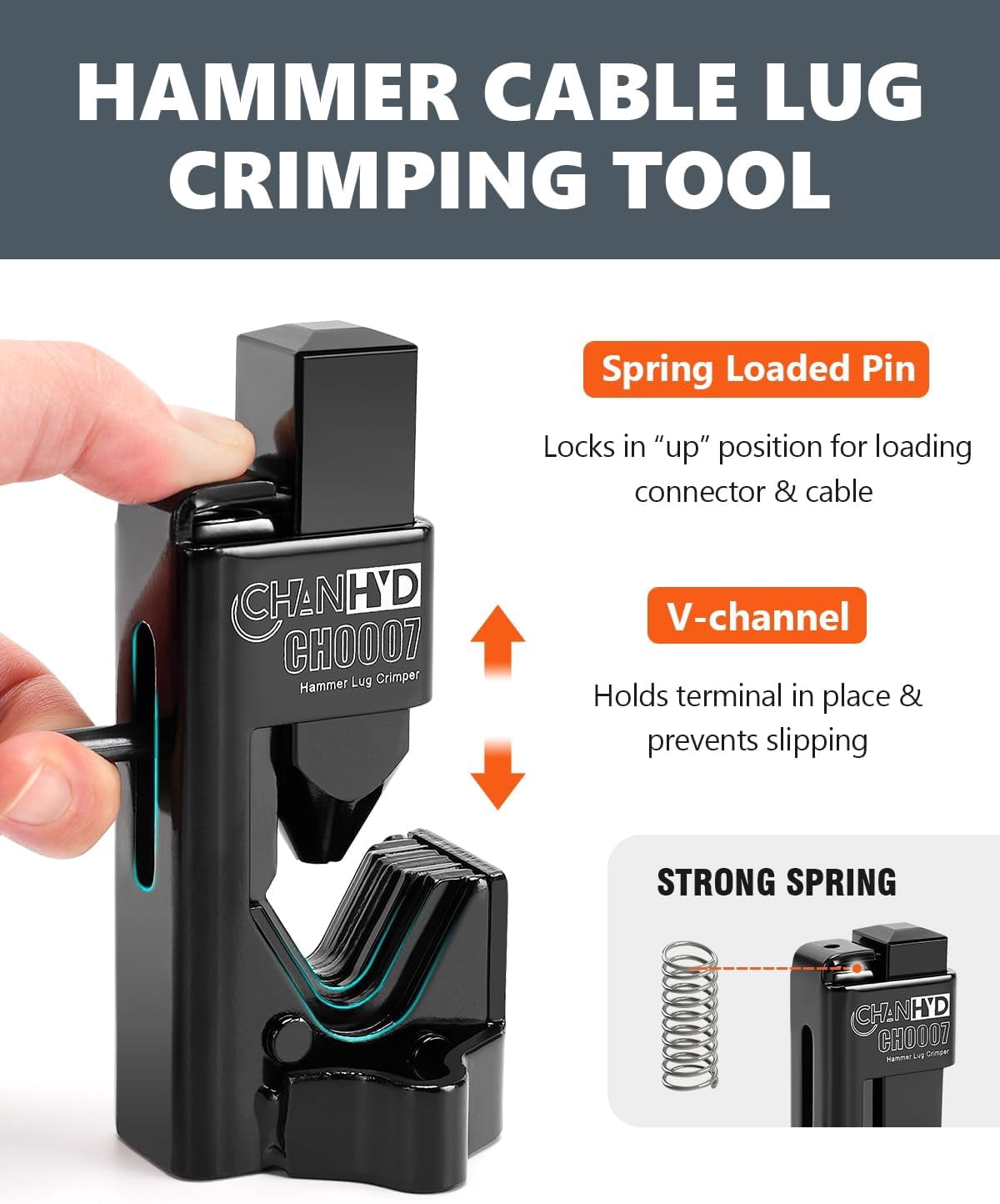 RGHJAR-Hammer Lug Crimper Tool for 8 AWG to 3/0 AWG Battery & Welding Cables, Heavy-Duty Hand Crimper with Ergonomic Non-Slip Grip for Electrical and Automotive Use