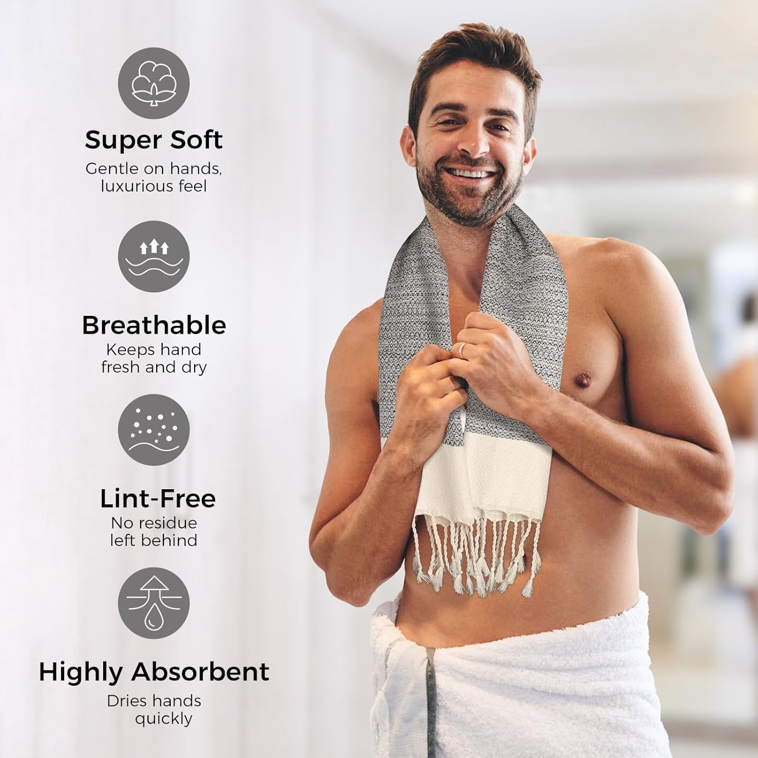 RGHJAR-Hand Towels for Bathroom - 2-Pack,16x40 Inch-100% Cotton,Turkish Bathroom Hand Towels,Super Absorbent & Quick-Dry Soft for Bath, Kitchen, Spa, Face, Hair, Dishcloth (Light Quarry)