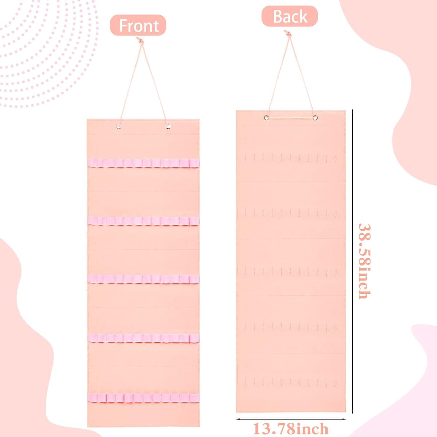 RGHJAR-Hanging Headband Holder for Girls Felt Hair Accessories Organizer with 60 Elastic Bands Bow Hanger for Girls Hair Bows Without Headbands(Pink,Plain Style)