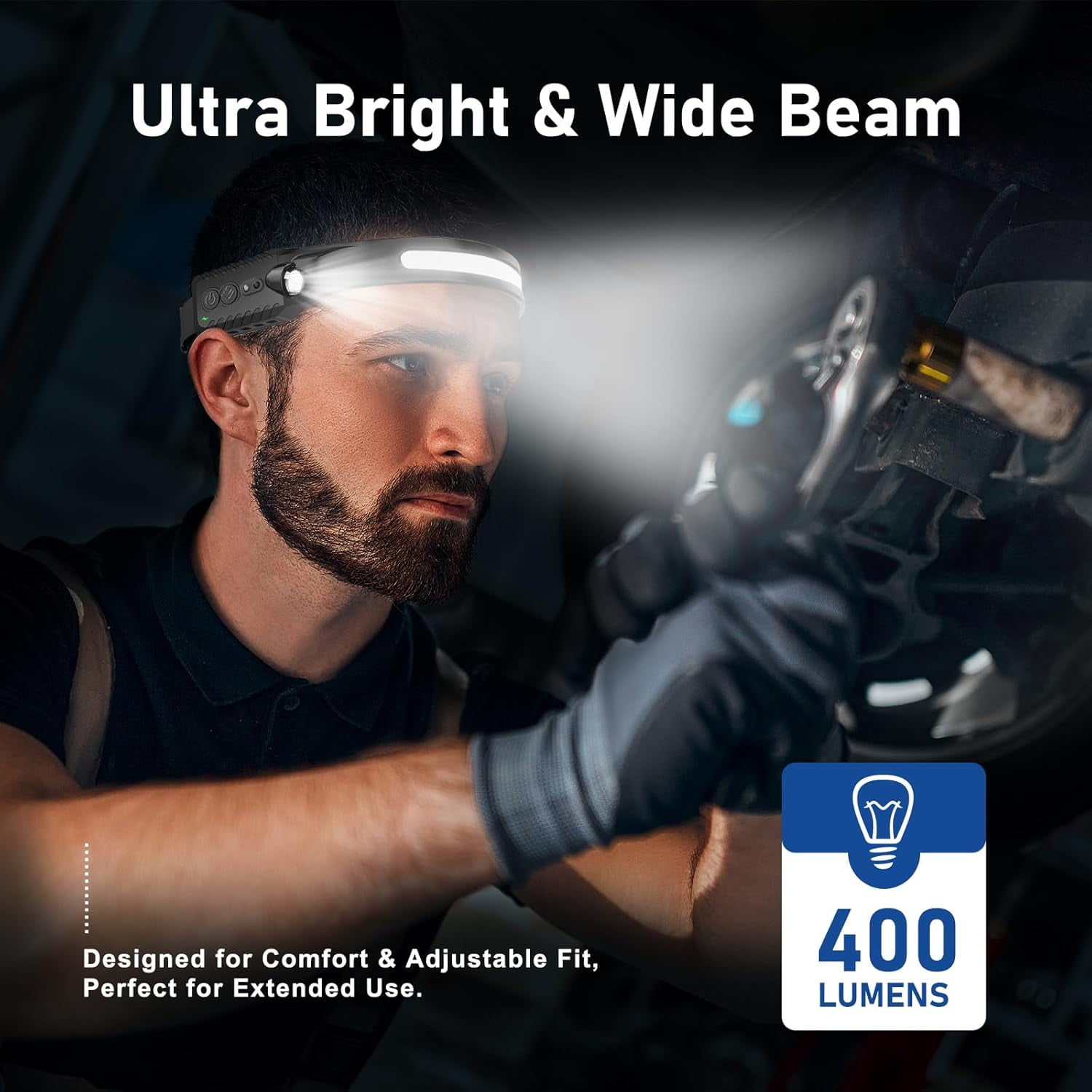 RGHJAR-Headlamp Rechargeable (3-Pack), LED Head Lamp Flashlight, 230° Wide Beam Headband Light, 400 Lumen Super Bright, USB-C Rechargeable Lightweight Headlight for Running, Fishing, Hiking, Camping