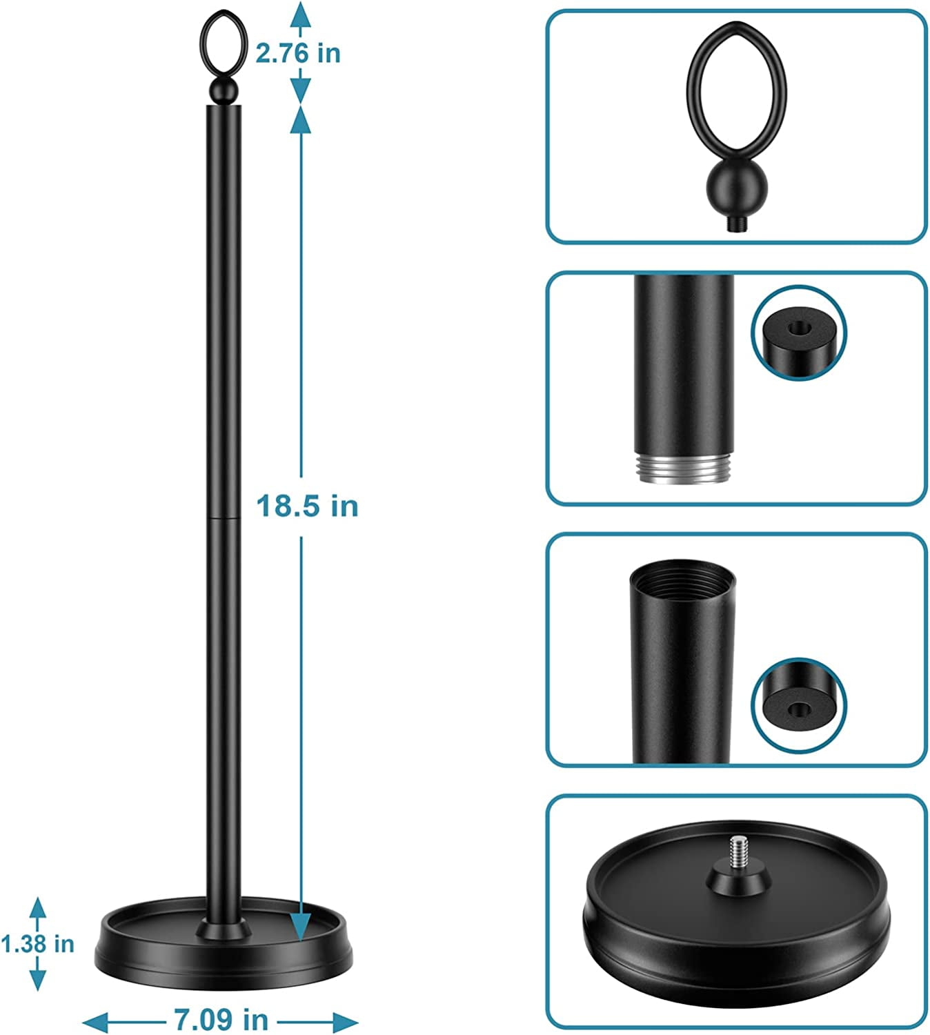 RGHJAR-Heavy Weighted Toilet Paper Holder (with Reserve Function) Free Standing, Spare Toilet Paper Roll Storage Stand for Bathroom Total Height 22.5" Matte Black