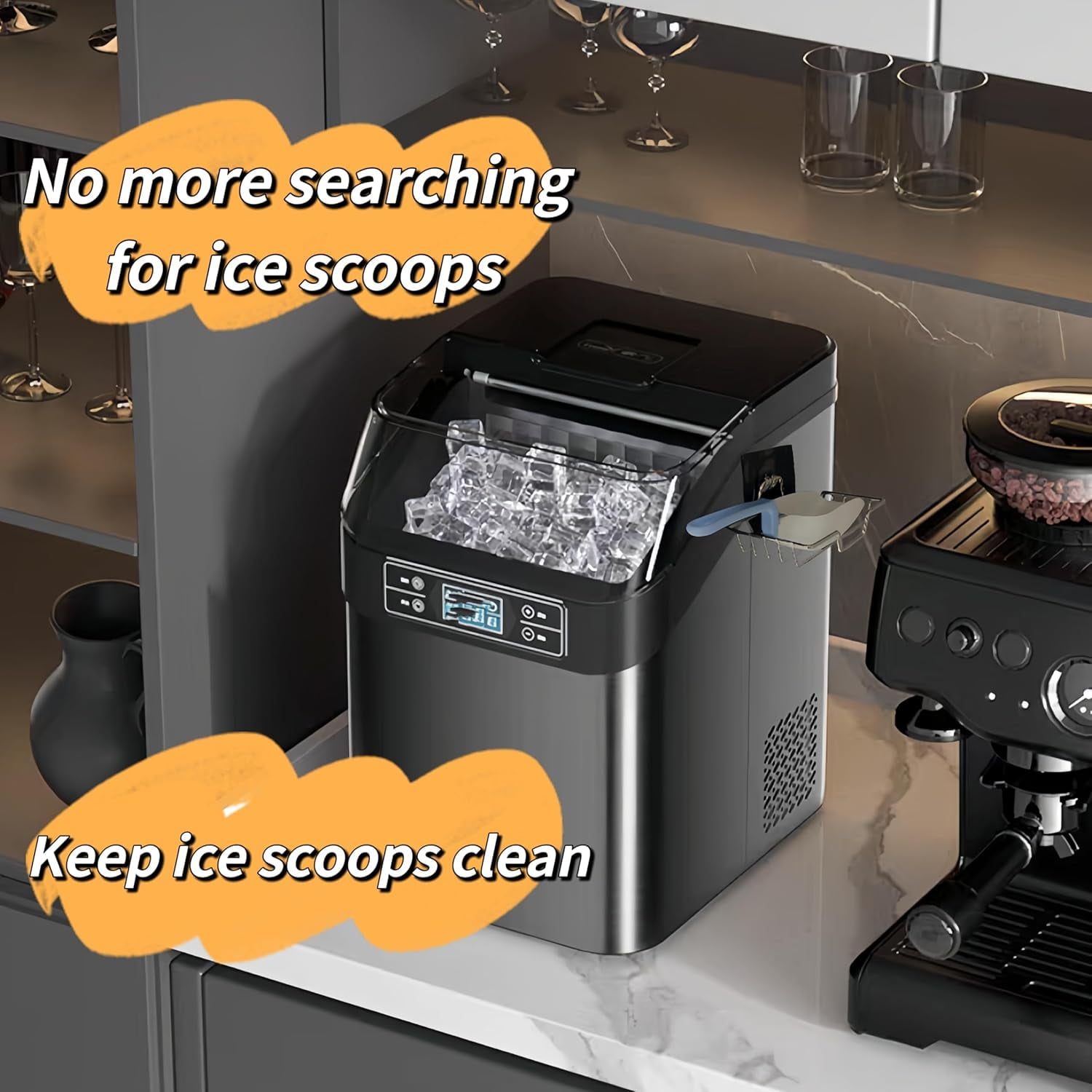RGHJAR-Ice Scoop with Holder Ice Maker Scoop Holder Scooper Accessory for Frigidaire Ice Makers and Machines Kitchen Freezer, Ice Scooper Holder & Ice Scoop 2PCS Set, Easy Clean Small 8in