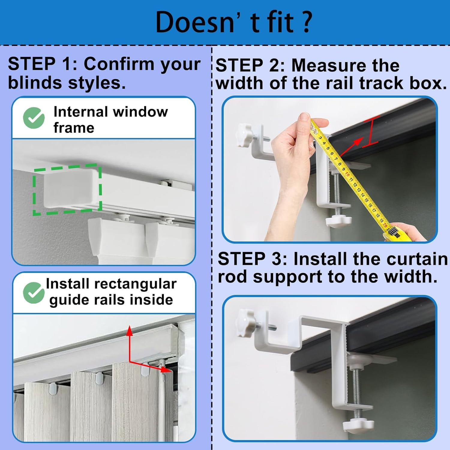 RGHJAR-Internal Curtain Rod Set 0.8-2.3 Inch Wide Track (External Available 0.8-4 Inch Wide Track), No Drilling Required, Tool-Free,Magnetic Curtain Hooks, White 3 Pieces (US Patent Application)