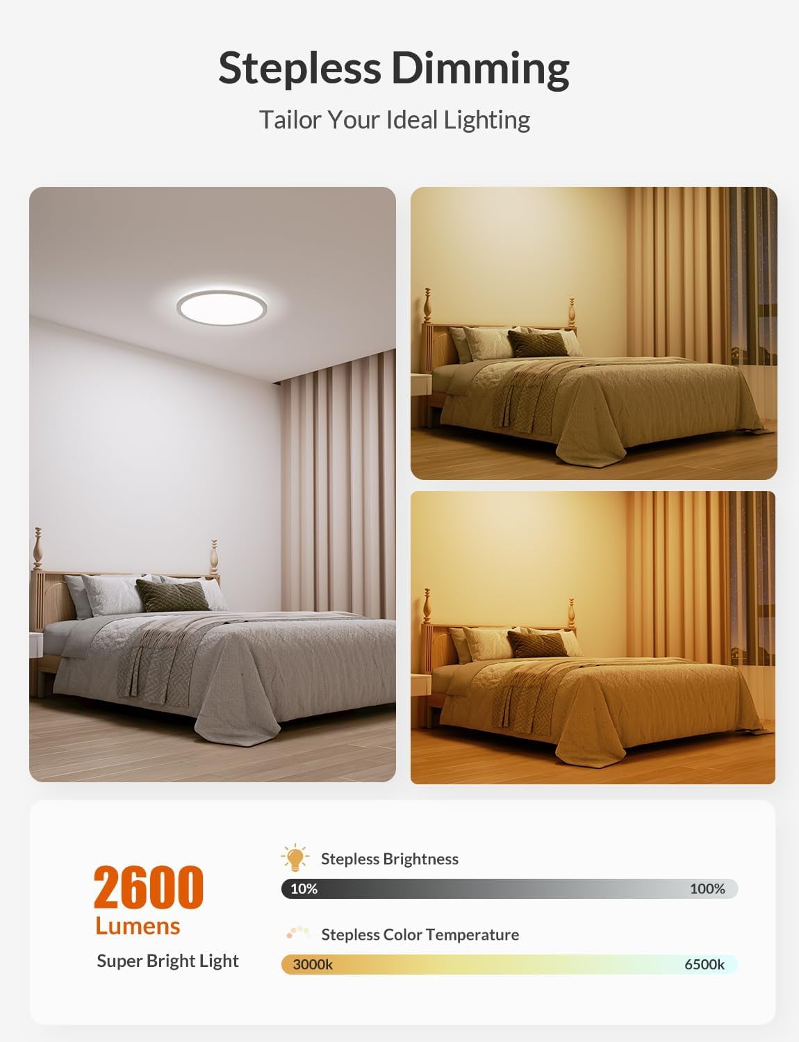 RGHJAR-LED Flush Mount Ceiling Light with Remote, 12 Inch 24W 2600LM Wired RGB Ceiling Lights Fixture with Nightlight and Timer, 3000K-6500K Dimmable Lights for Bedroom, Kitchen, Hallway, 1 Pack