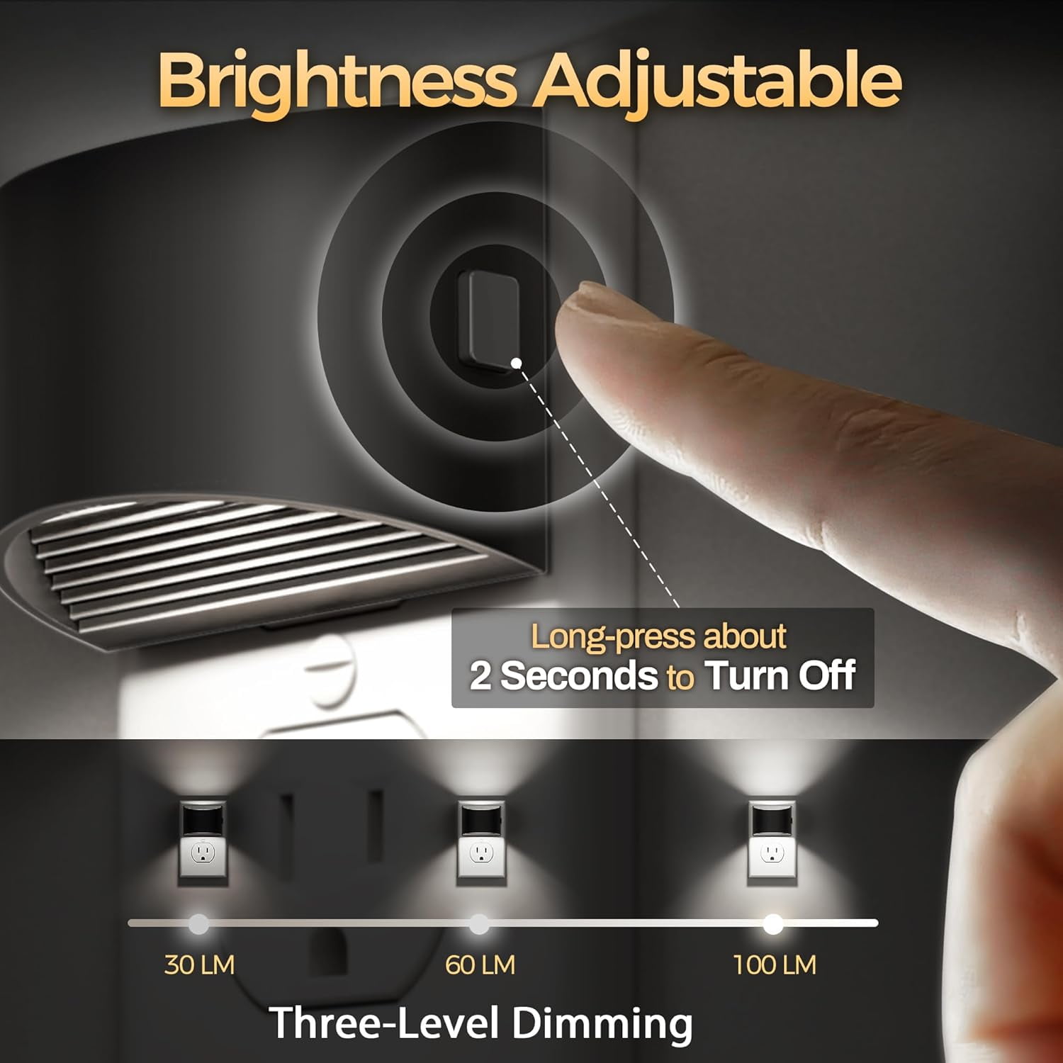 RGHJAR-LED Night Light[2 Pack], Night Lights Plug into Wall, 3 Level Brightness Adjustable Plug in Night Light, Dusk to Dawn Sensor, Nightlights for Adults, Bedroom, Bathroom, Hallway, 5000K