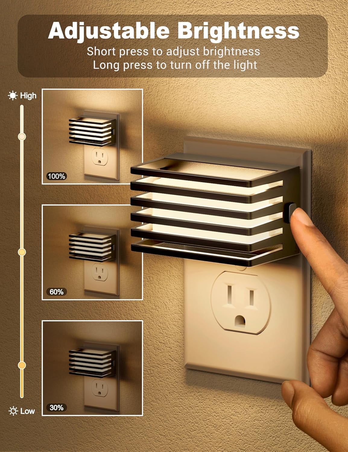 RGHJAR-LED Night Light, [2 Pack] Night Lights Plug into Wall with Dusk to Dawn Sensor, Dimmable Plug in Night Light, Adjustable Brightness, 3000K Soft White Nightlight for Bedroom Bathroom Hallway