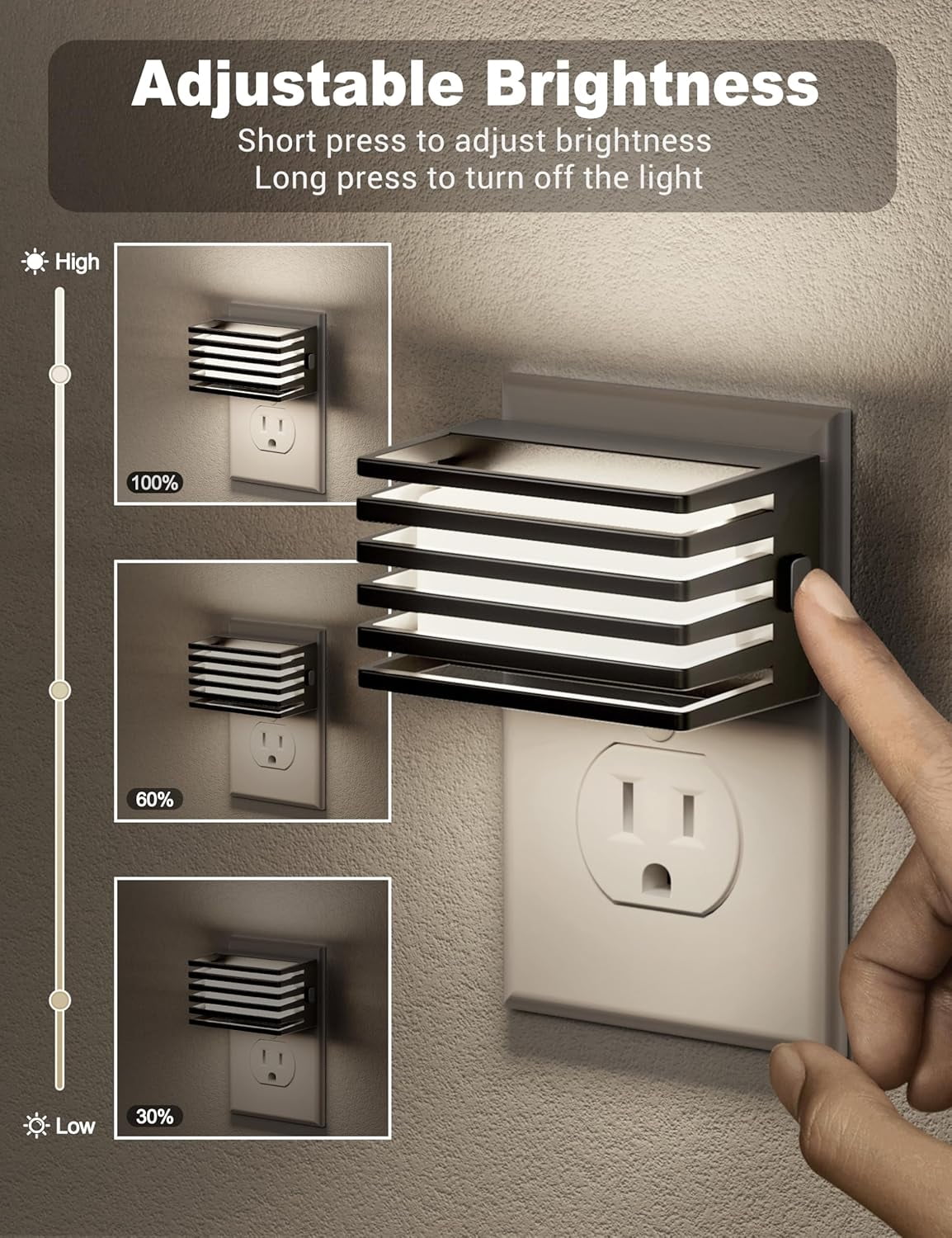RGHJAR-LED Night Light, [2 Pack] Night Lights Plug into Wall with Dusk to Dawn Sensor, Dimmable Plug in Night Light, Adjustable Brightness, 5000K Daylight White Nightlight for Bathroom Hallway