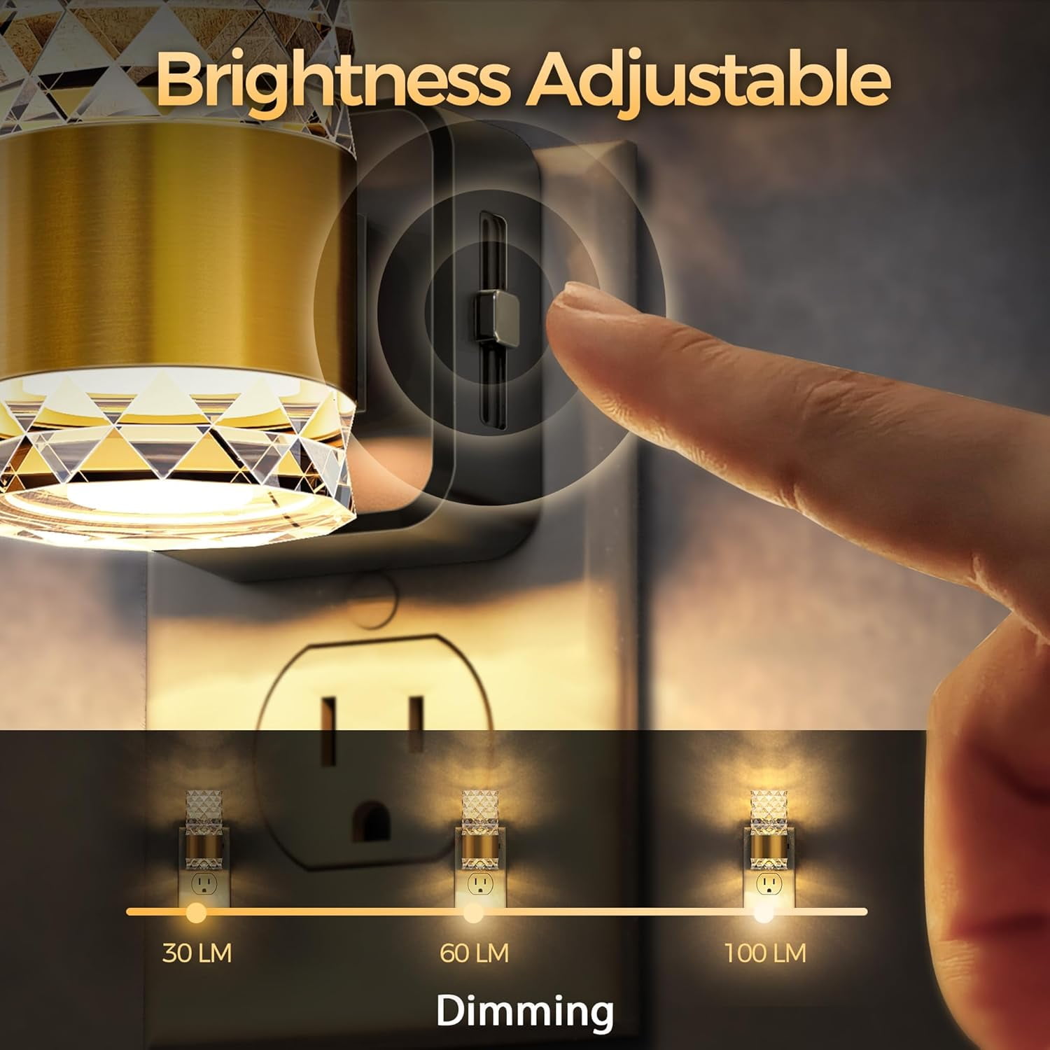 RGHJAR-LED Night Light, Night Lights Plug into Wall, Acrylic Night Light with Dusk to Dawn Sensor 0-100 LM Adjustable Brightness, 3000K Nightlight for Bedside Bedroom Bathroom Hallway, 1 Pack