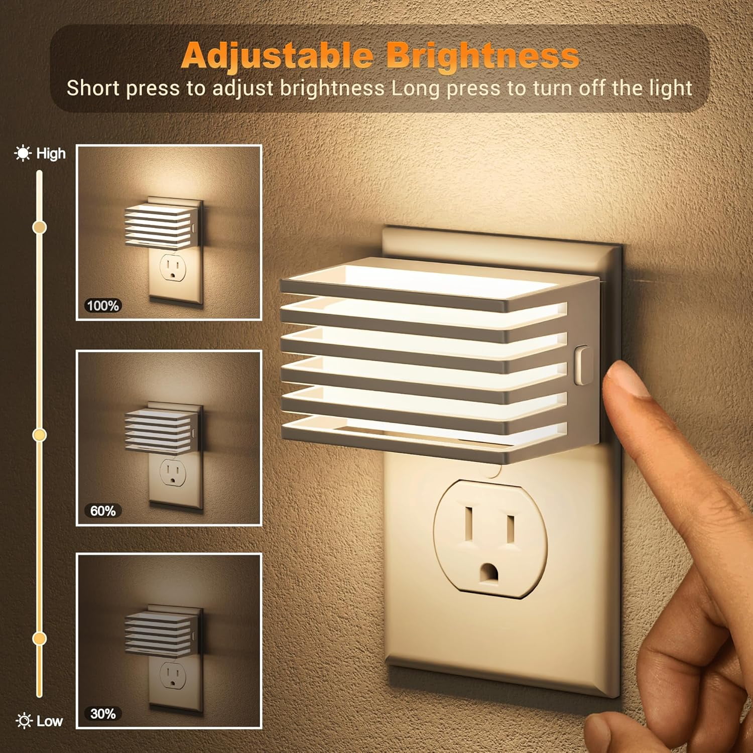 RGHJAR-LED Night Light, Night Lights Plug into Wall with Dusk to Dawn Sensor, Dimmable Plug in Night Light, Adjustable Brightness, 3000K Soft White Nightlight for Bedroom Bathroom Hallway [2 Pack]
