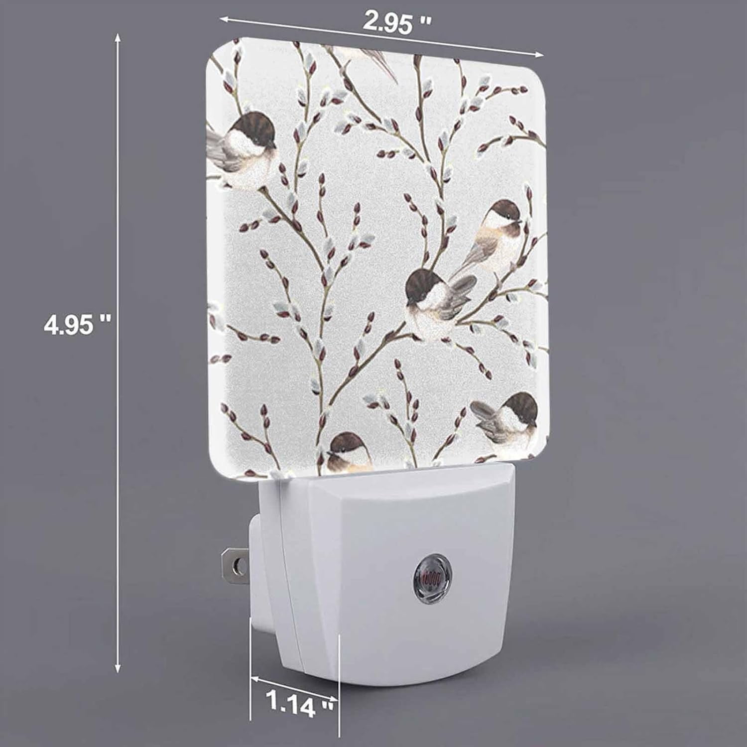 RGHJAR-LED Night Light,Willow Branches Black-Capped Chickadee LED Night Light Plug into Wall with Dusk to Dawn Light Sensor White Energy Efficient Nightlight for Bedroom Hallway Living Room Kitchen