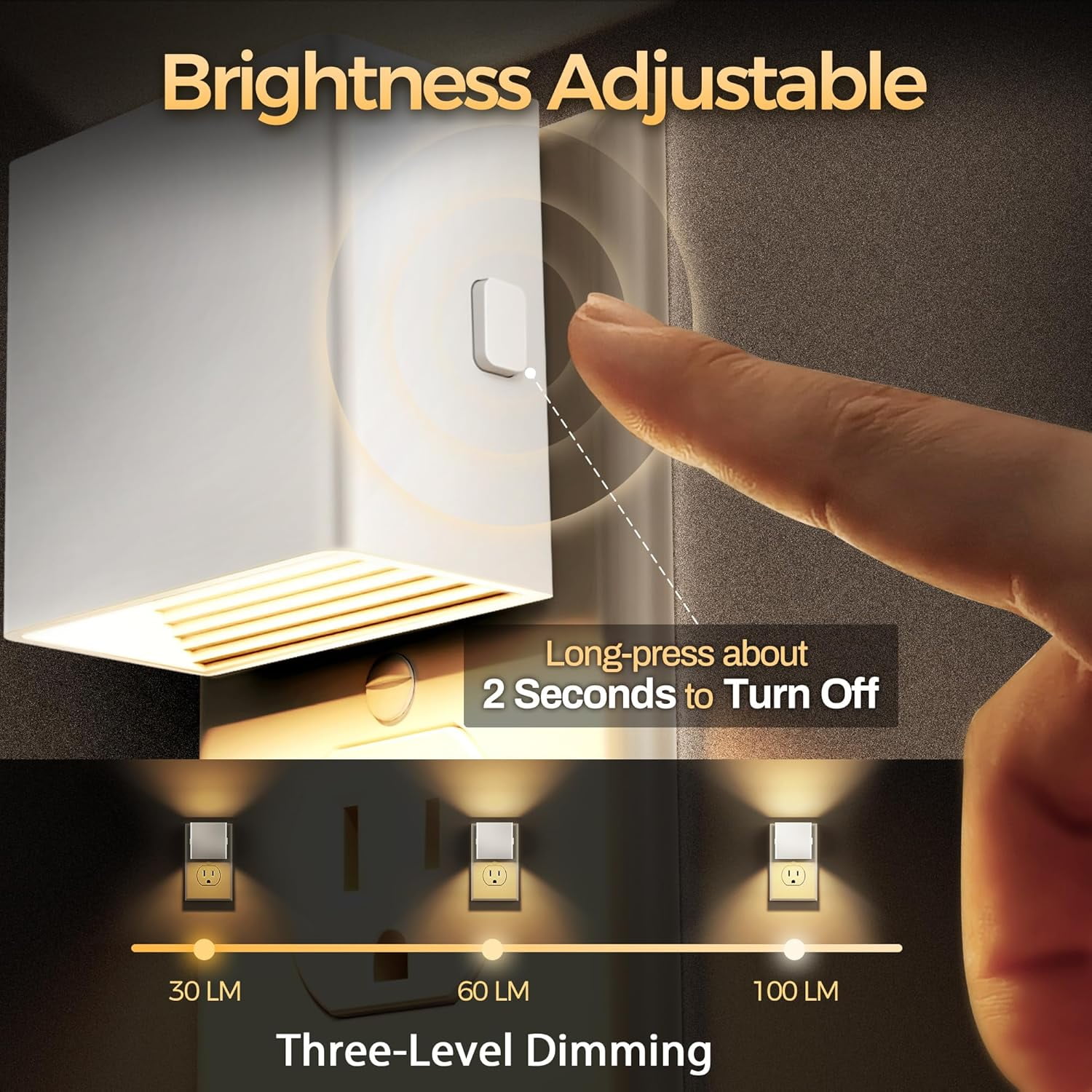 RGHJAR-LED Night Lights Plug into Wall [2 Pack], Plug in Nightlight, 3 Level Brightness Adjustable Night Light, Dusk to Dawn Sensor, Nightlights for Adults, Bedroom, Bathroom, Hallway, White
