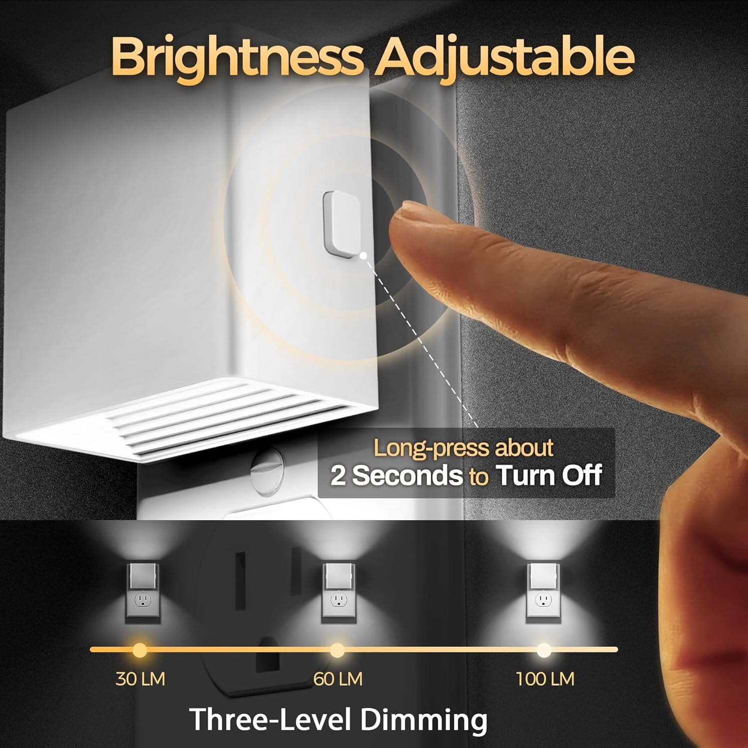RGHJAR-LED Night Lights Plug into Wall [2 Pack], Plug in Nightlight, 3 Level Brightness Adjustable Night Light, Dusk to Dawn Sensor, Nightlights for Adults, Bedroom, Bathroom, Hallway, Daylight