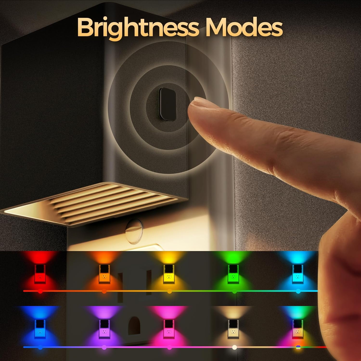 RGHJAR-LED Night Lights Plug into Wall [2 Pack], Plug in Nightlight, RGB Color-Changing Night Light, Dusk to Dawn Sensor, Nightlights for Adults, Bedroom, Bathroom, Hallway