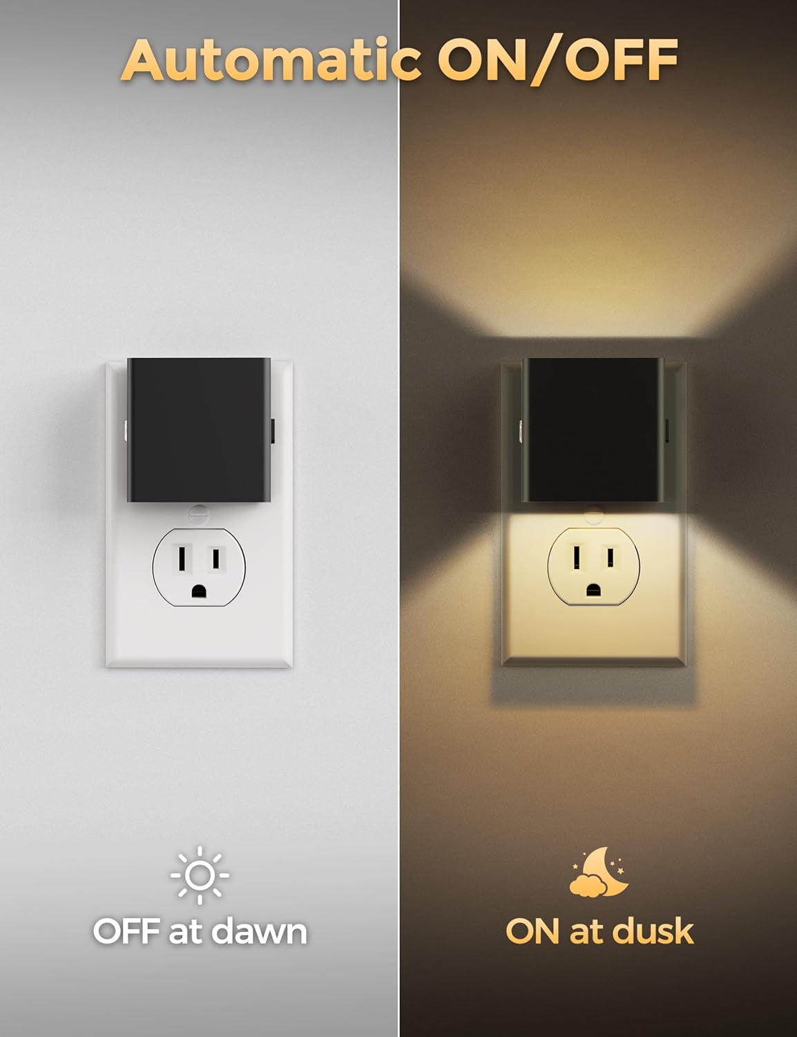 RGHJAR-LED Night Lights Plug into Wall [4 Pack], Plug in Nightlight, 3 Level Brightness Adjustable Night Light, Dusk to Dawn Sensor, Nightlights for Adults, Bedroom, Bathroom, Hallway, 3000K