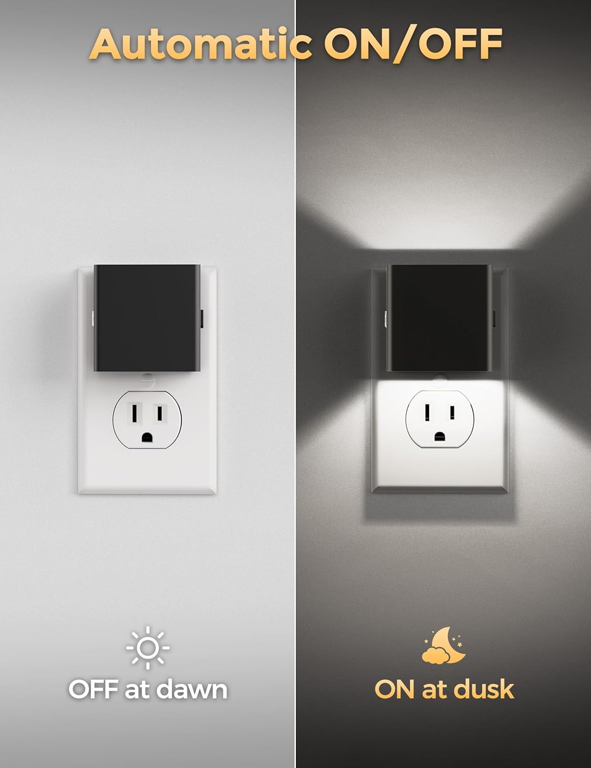 RGHJAR-LED Night Lights Plug into Wall [4 Pack], Plug in Nightlight, 3 Level Brightness Adjustable Night Light, Dusk to Dawn Sensor, Nightlights for Adults, Bedroom, Bathroom, Hallway, 5000K