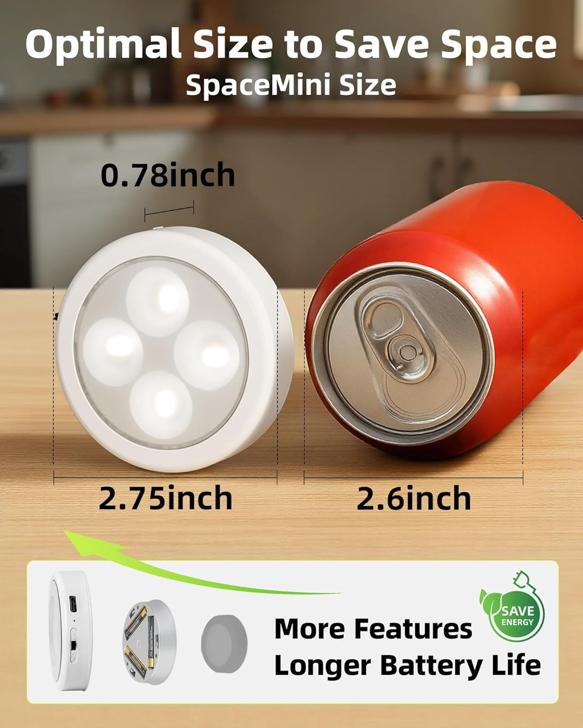 RGHJAR-LED Puck Lights, Rechargeable Sitck On Tap Lights, Wireless Closet Light, 3 Color Temps, Under Cabinet Lights, 2.5'' Mini Touch Light, Ideal for Kitchen,Closet,Pantry,Shelves,Camper(6 Pack)