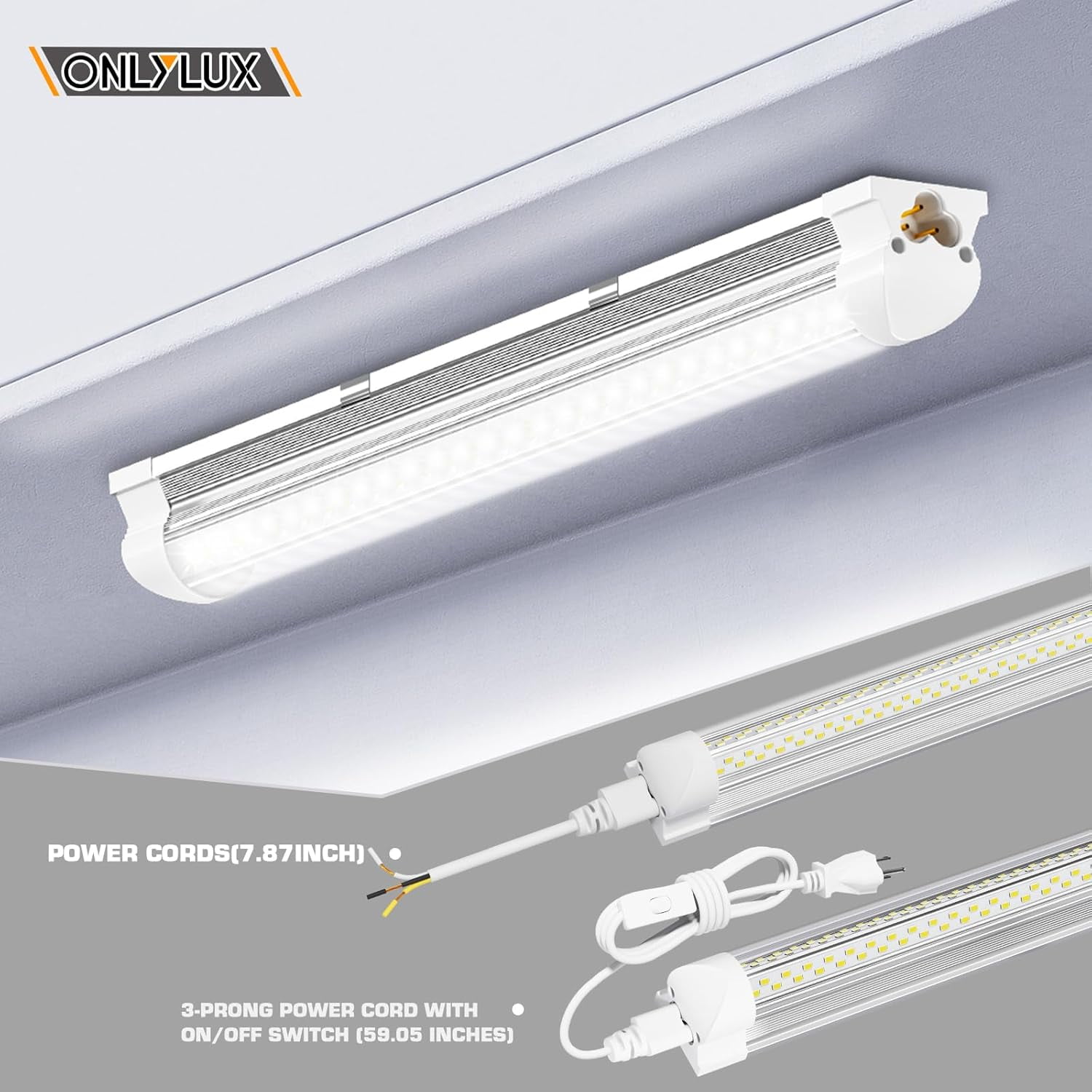 RGHJAR-LED Shop Lights, LED Tube Light 25W 6000K, Garage Lighting, Super Bright, Under Cabinet Lighting, Linkable with Plug Shop Lights for Garage Workbench Workshop Basement (2 Pack)