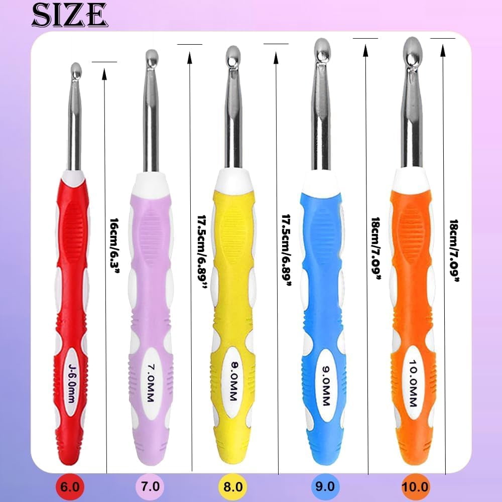 RGHJAR-Large Crochet Hooks 5 Sizes Crochet Hook Set,6.5mm 7.0mm 8.0mm 9.0mm 10.0mm Crochet Needle