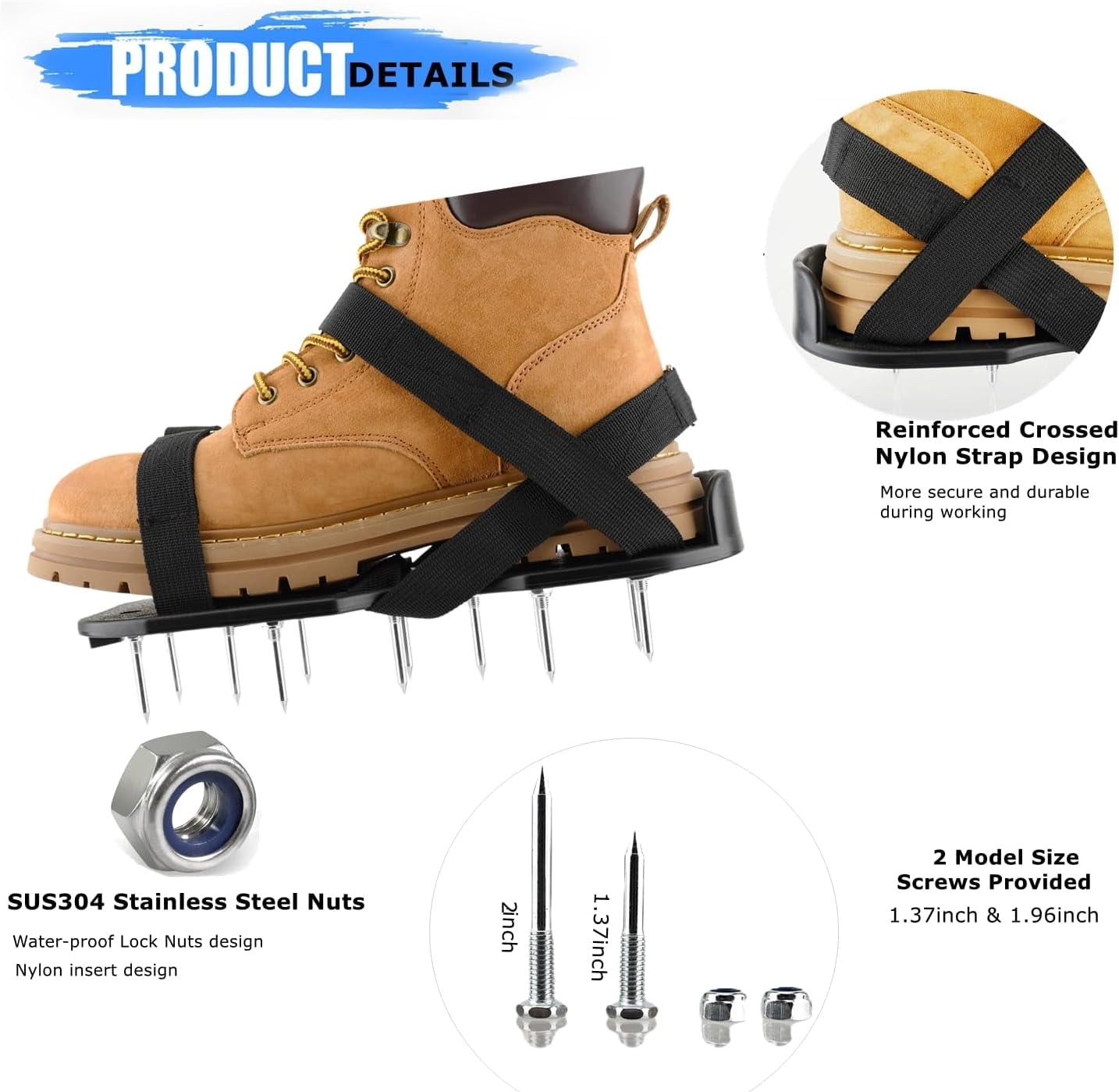 RGHJAR-Lawn Aerator Shoes for Lawn,Aerator Shoes Tool with Adjustable Straps,Heavy Duty Spiked Aerating Shoes with 13 Heavy-Duty Metal Spikes,Perfect Aerator Lawn Tool for Lawns,Gardens and Courtyard