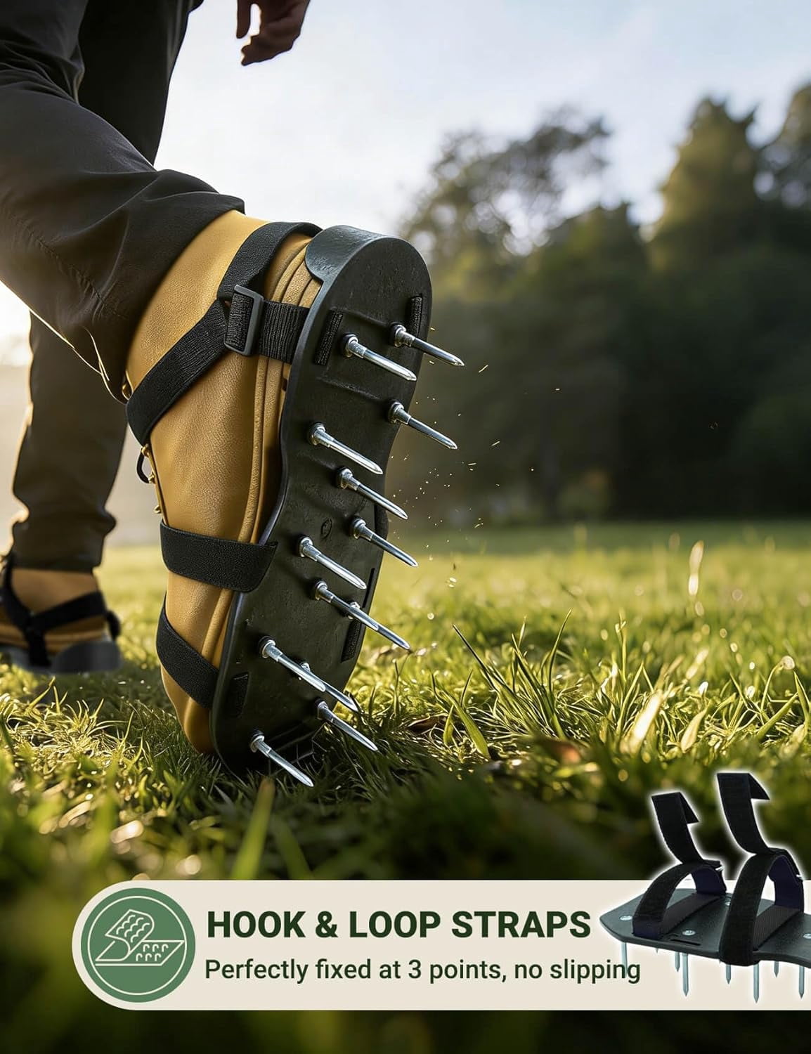 RGHJAR-Lawn Aerator Shoes for Lawn, Soil Yard Aerator Tool with Hook & Loop Straps for Effectively Aerating, One Size Fits All Free-Installation Lawn Shoes for Yard Garden Patio Grass