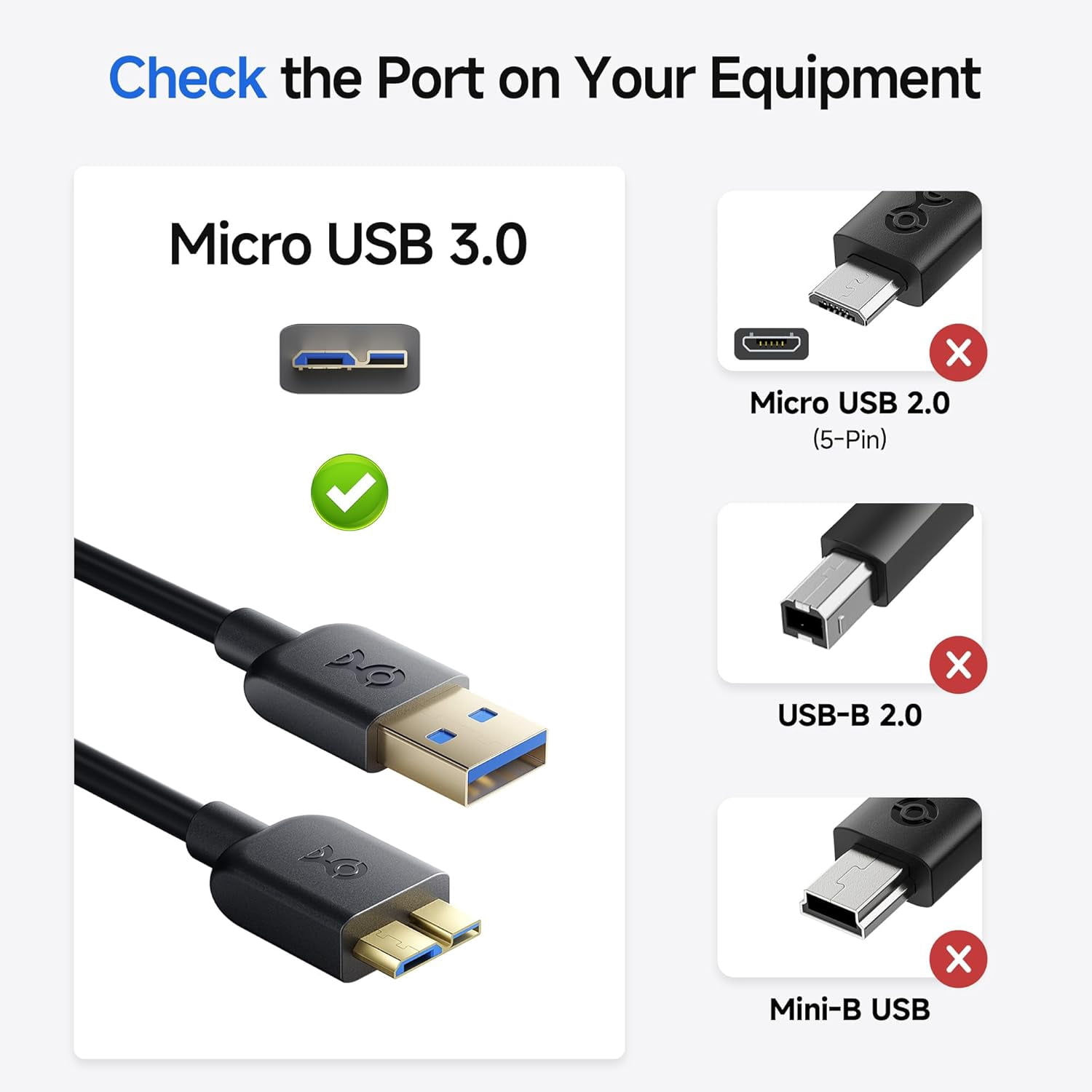 RGHJAR-Long Micro USB 3.0 Cable - 15ft, External Hard Drive Cable, USBA to USB Micro B Cord, Compatible with Seagate, LaCie, Toshiba, Samsung, Western Digital/WD External Hard Drive, Black