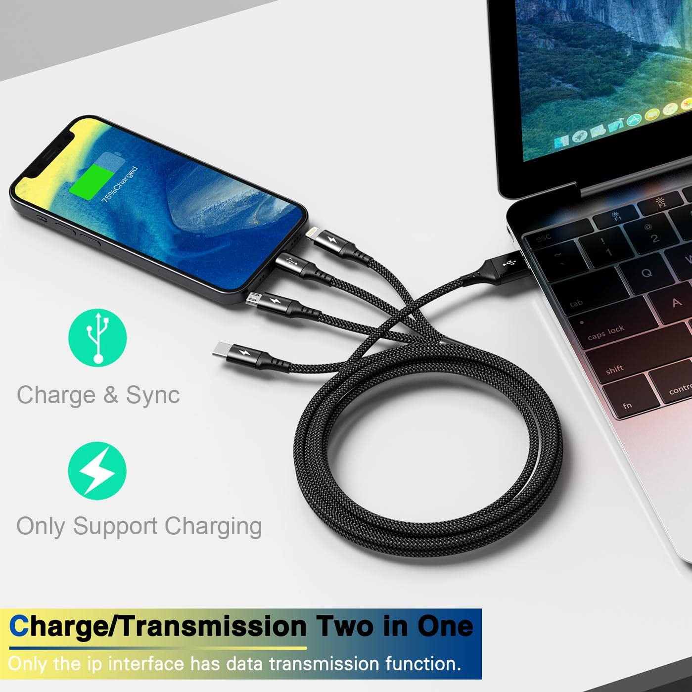 RGHJAR-Long Multi Charging Cable [2Pack/10Ft] Multi USB Cable 4 in 1 Fast Charger Cord Braided USB Cable with IP/Type C/Micro USB Port Multiple USB Charger Cable for Cell Phones Tablets & More
