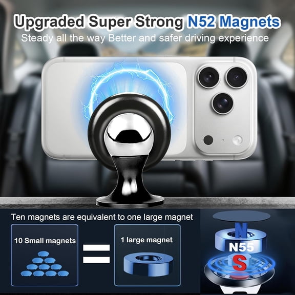 RGHJAR-Magnetic Car Phone Holder[Strong Magnet] Phone Magnet for Car Accessory Holder [360] Female-Male - Smartphone and Navigation -Metal Holder - Dashboard (Black)