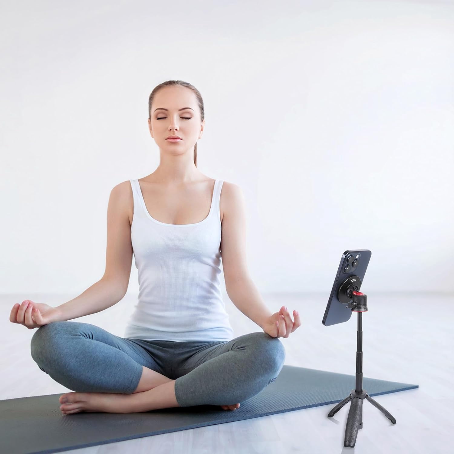 RGHJAR-Magnetic Cell Phone Tripod for MagSafe, Mini Extendable Selfie Stick and Tripod Stand with 360° Ball Head, Compatible with iPhone 16 15 Pro Max Plus 14 13 12 Series