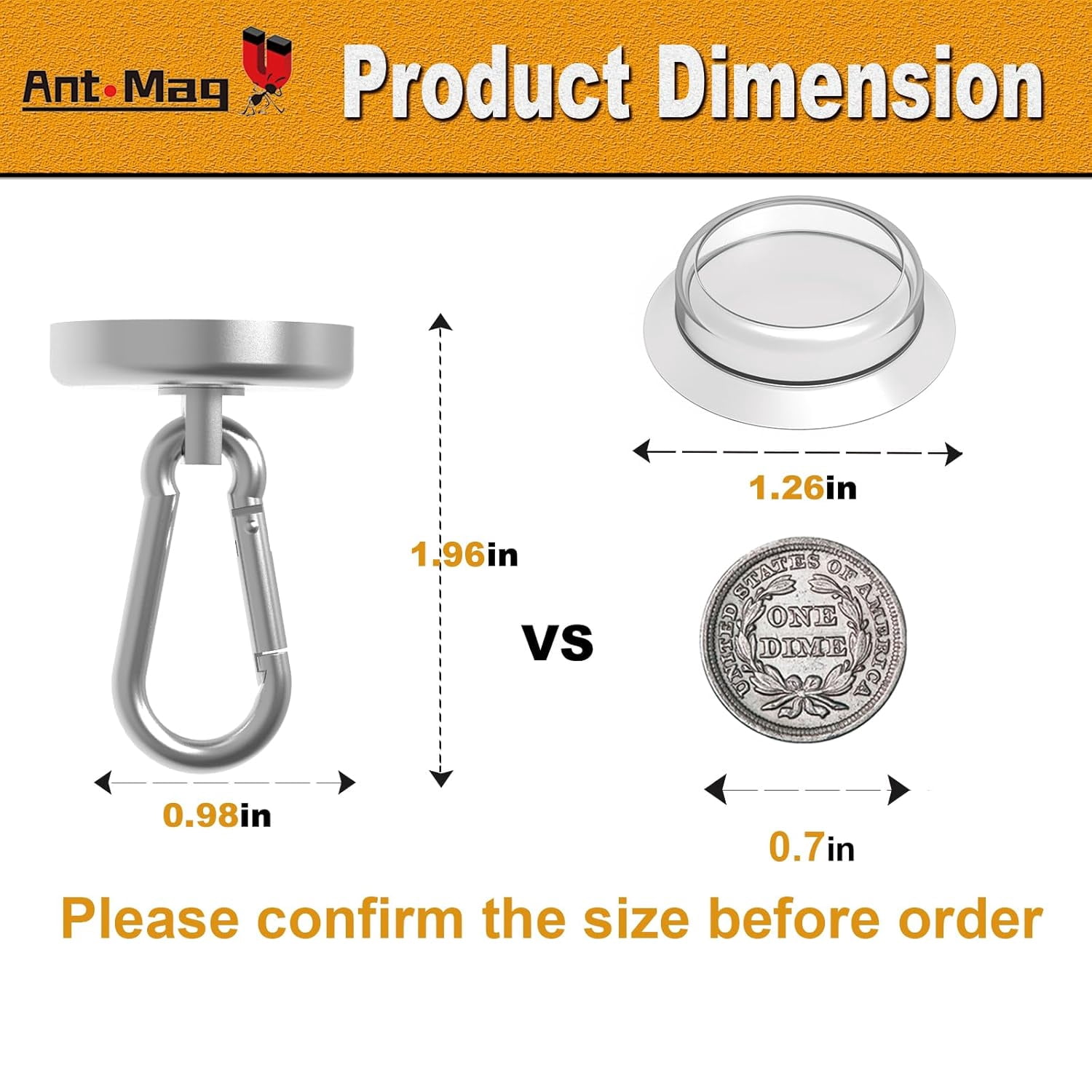 RGHJAR-Magnetic Hooks with Anti Slip Suction Base for Enhanced Grip of Side Use 50LBS MAX Neodymium Magnet with Swivel Carabiner Hooks for Hanging Indoor or Outdoor Uses 4 Pack
