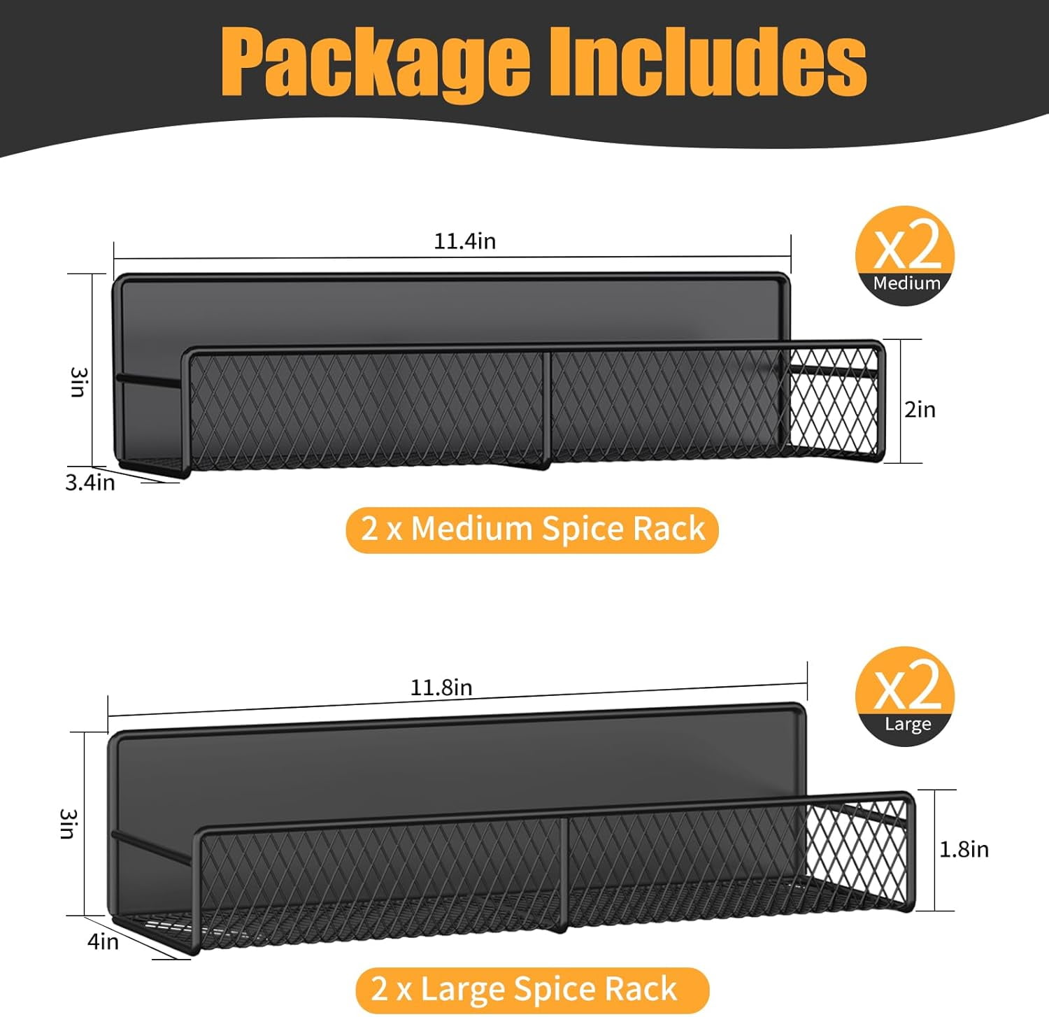 RGHJAR-Magnetic Spice Rack for Refrigerator, 4 Pack 100% Metal Strong Magnet Fridge Shelves, Space Saving Spice Organizer, No Drilling Moveable Home Kitchen Laundry Room Storage Organization, Black