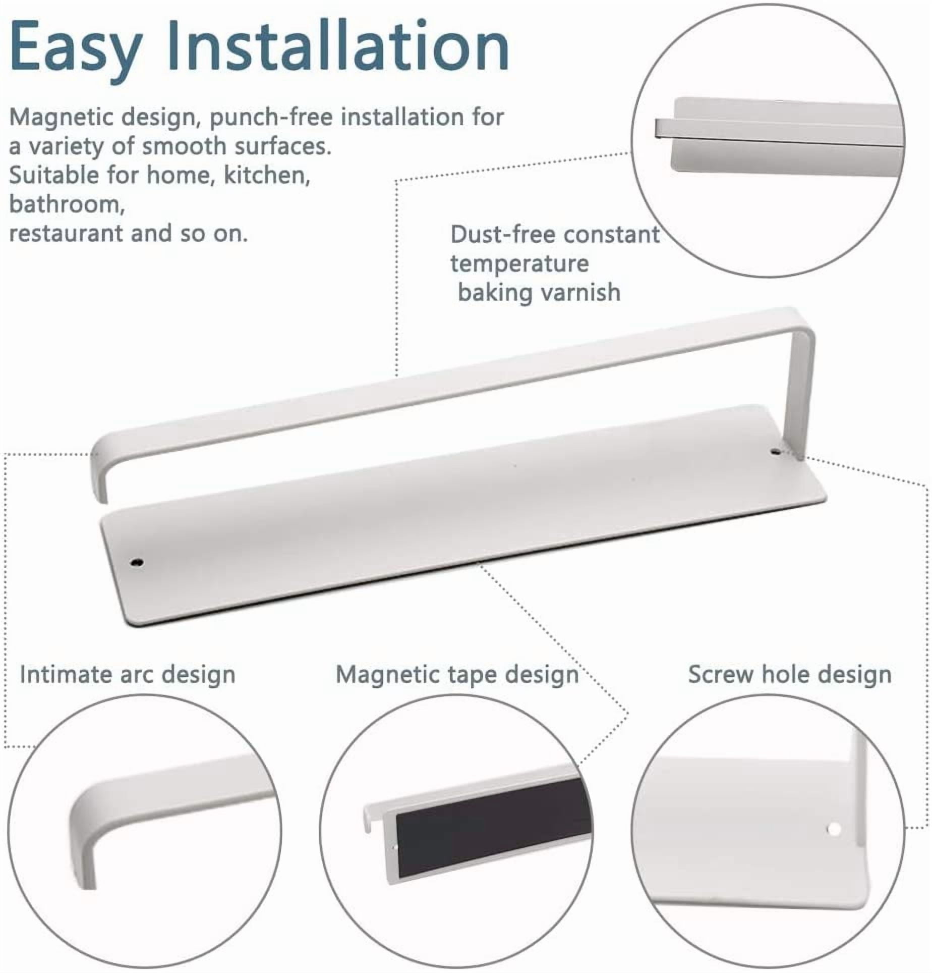 RGHJAR-Magnetic Towel Bar, Kitchen Towel Rack Magnetic Paper Towel Holder for Refrigerator Multifunctional Paper Roll Rack Cabinet Towel Bar for Bathroom, Toilet, Drill Free - White