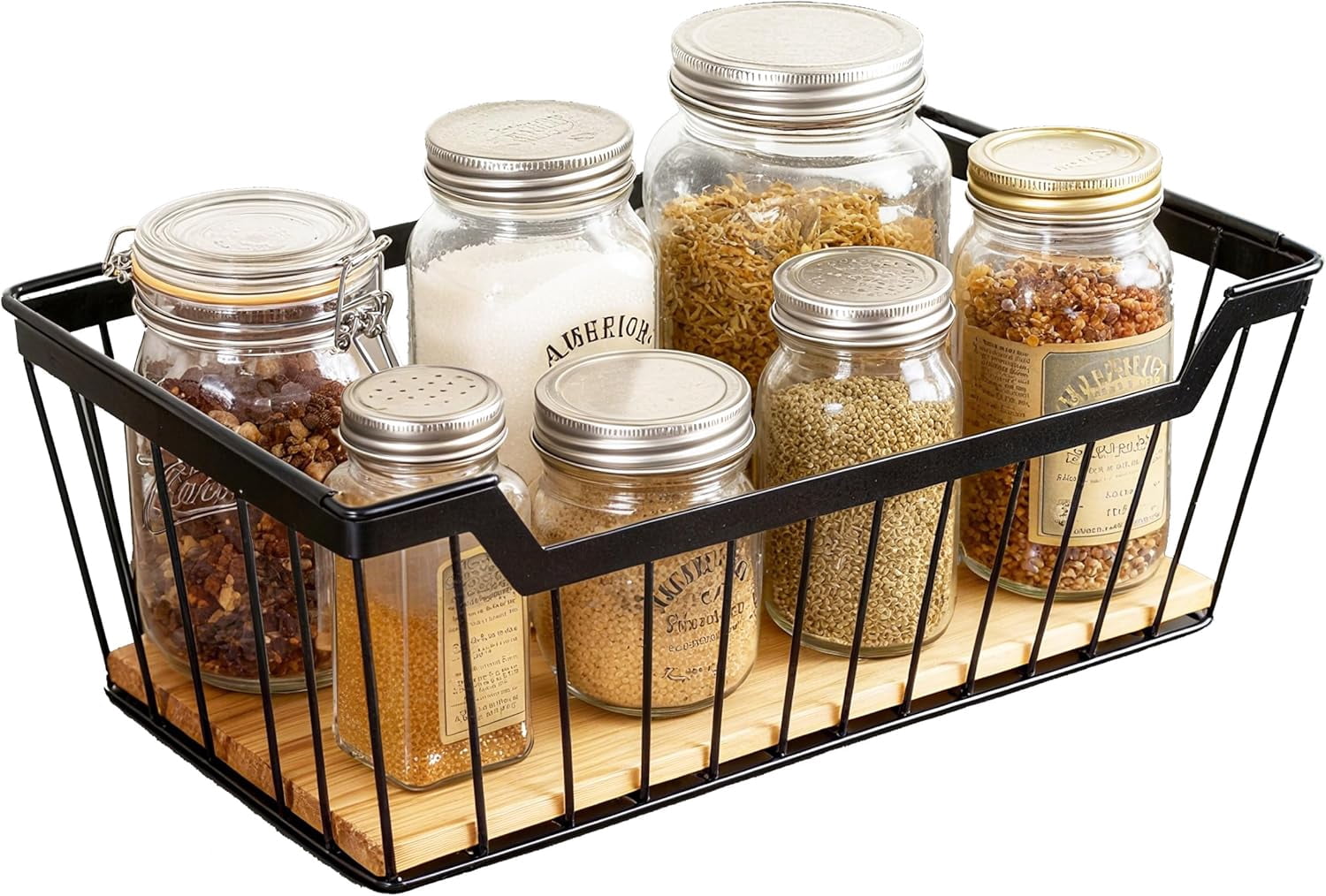 RGHJAR-Metal Wire Basket with Handles Storage Organizer Stackable Organizing bin for Cabinet Shelf Countertop Under Sink Pantry for Kitchen,Bathroom,Laundry Closet, 1 Pack
