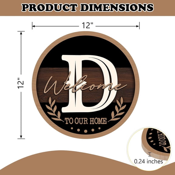 RGHJAR-Monogram Letter D Front Door Sign, Welcome to Our Home Family Last Name Initial Wooden Hanger Decor Housewarming Wedding Gifts, Farmhouse Rustic Wreath Indoor Wall Hanging Decoration with Bow