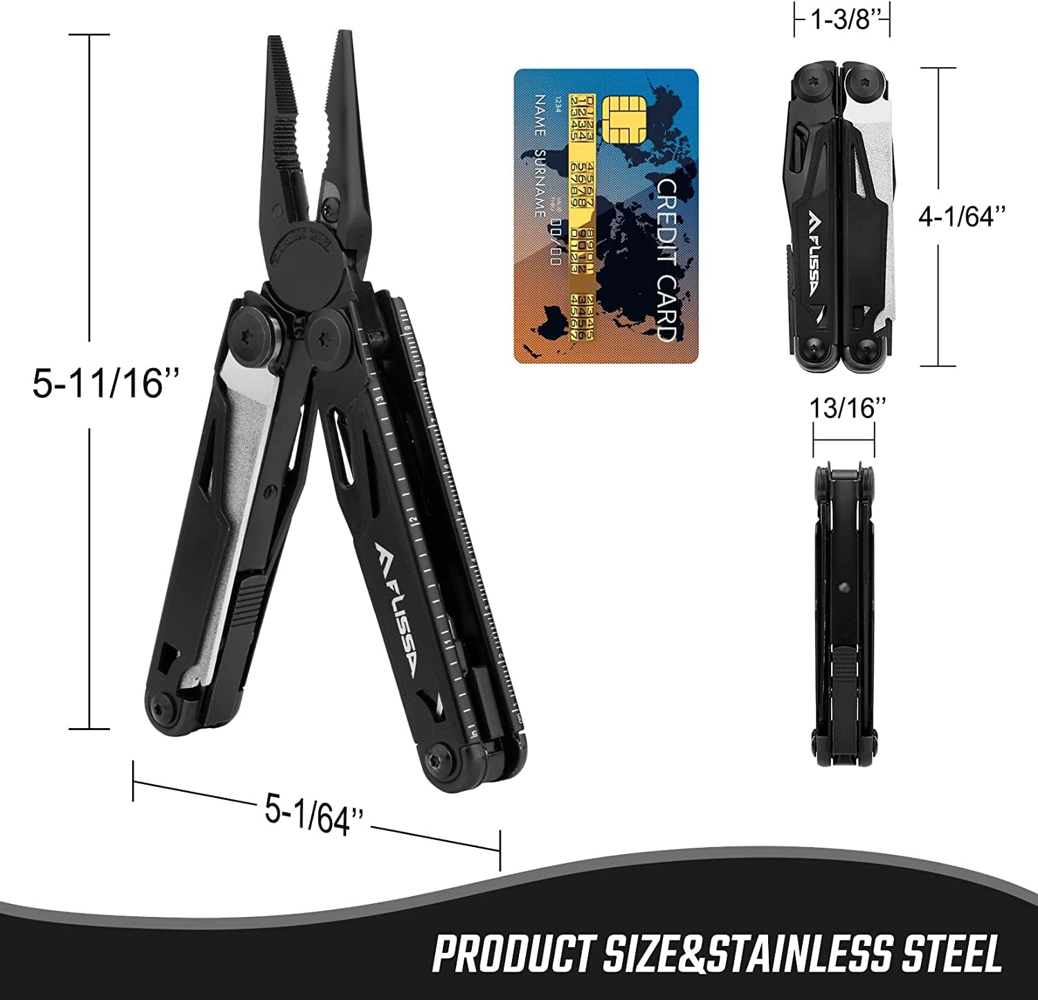 RGHJAR-Multitool, 16-in-1 Multitools with Sheath, Stainless Steel EDC Multitool, Pocket Knife, Bottle Opener, Screwdriver, Pocket Multi-Tool for Camping, Handwork, Hunting, Hiking, Fishing