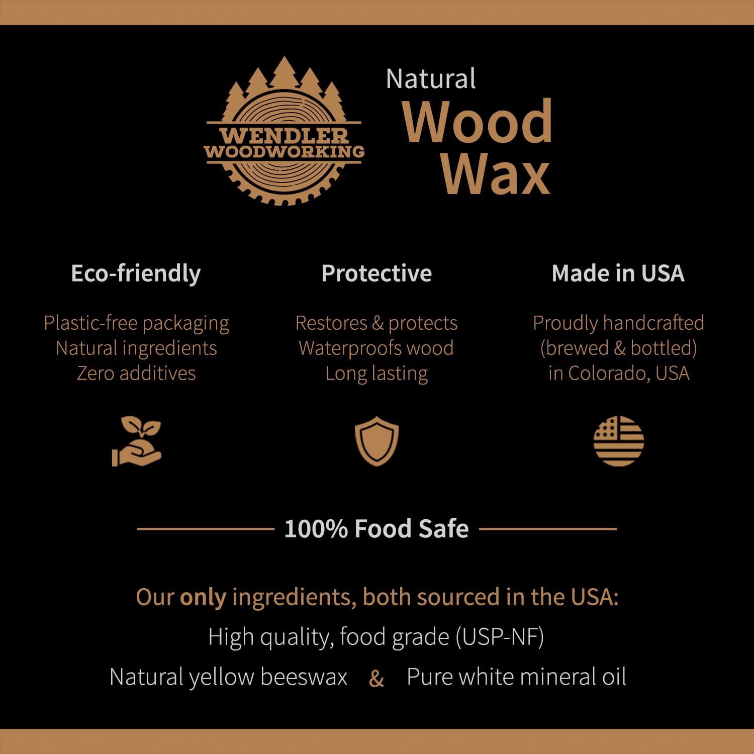 RGHJAR-Natural Wood Wax (4 oz) for Cutting Boards, Wooden Utensils, Butcher Blocks, Wooden Surfaces - Made with Natural Beeswax and Mineral Oil, Handcrafted in USA, Food Safe, Conditioner, Wood Butte