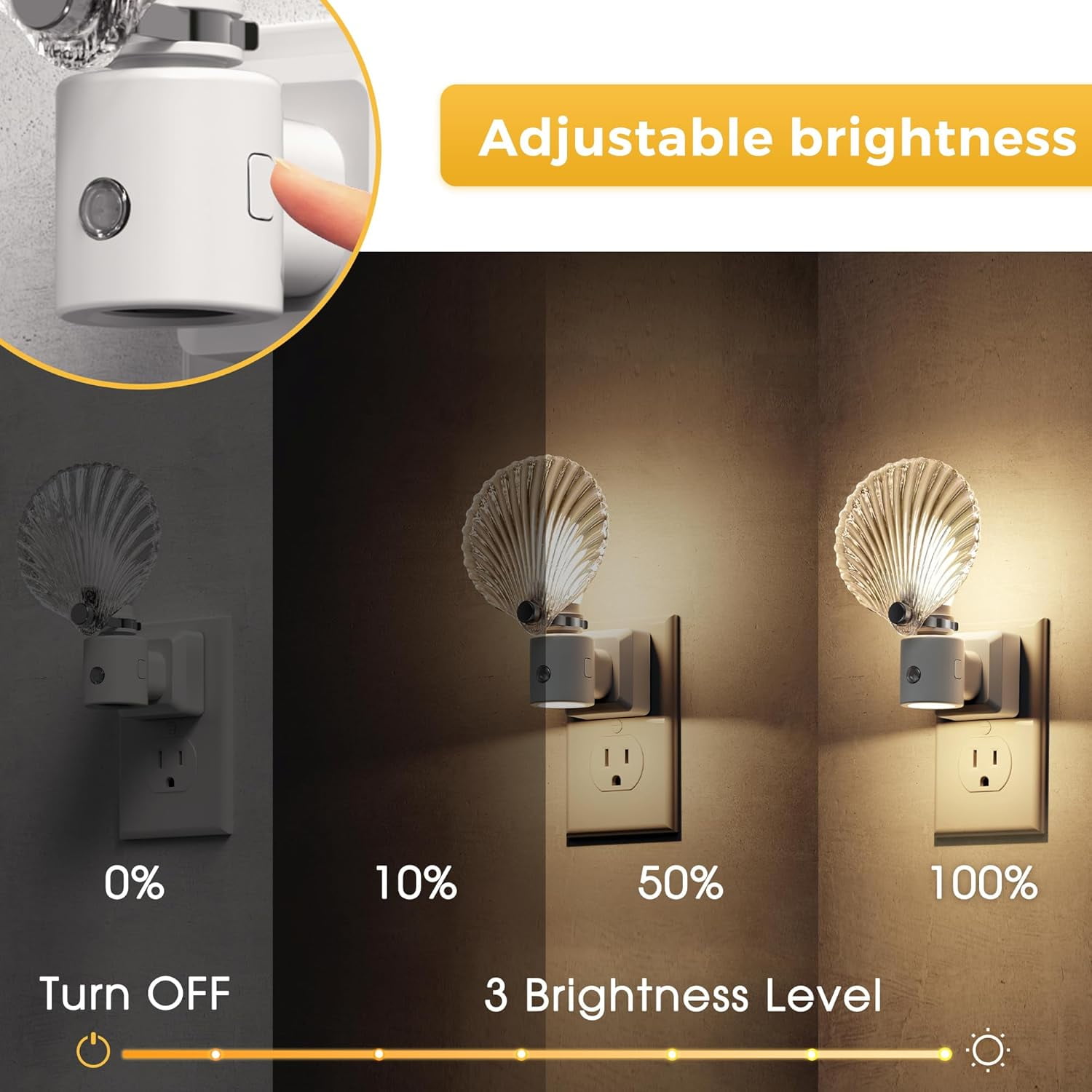 RGHJAR-Night Light,[2 Pack] Night Lights Plug into Wall, Shell Style Glass Nightlight Rotating, Dimmable Nightlights Plug in with Light Sensor, Soft White Nightlights for Hallway Bedroom Bathroom