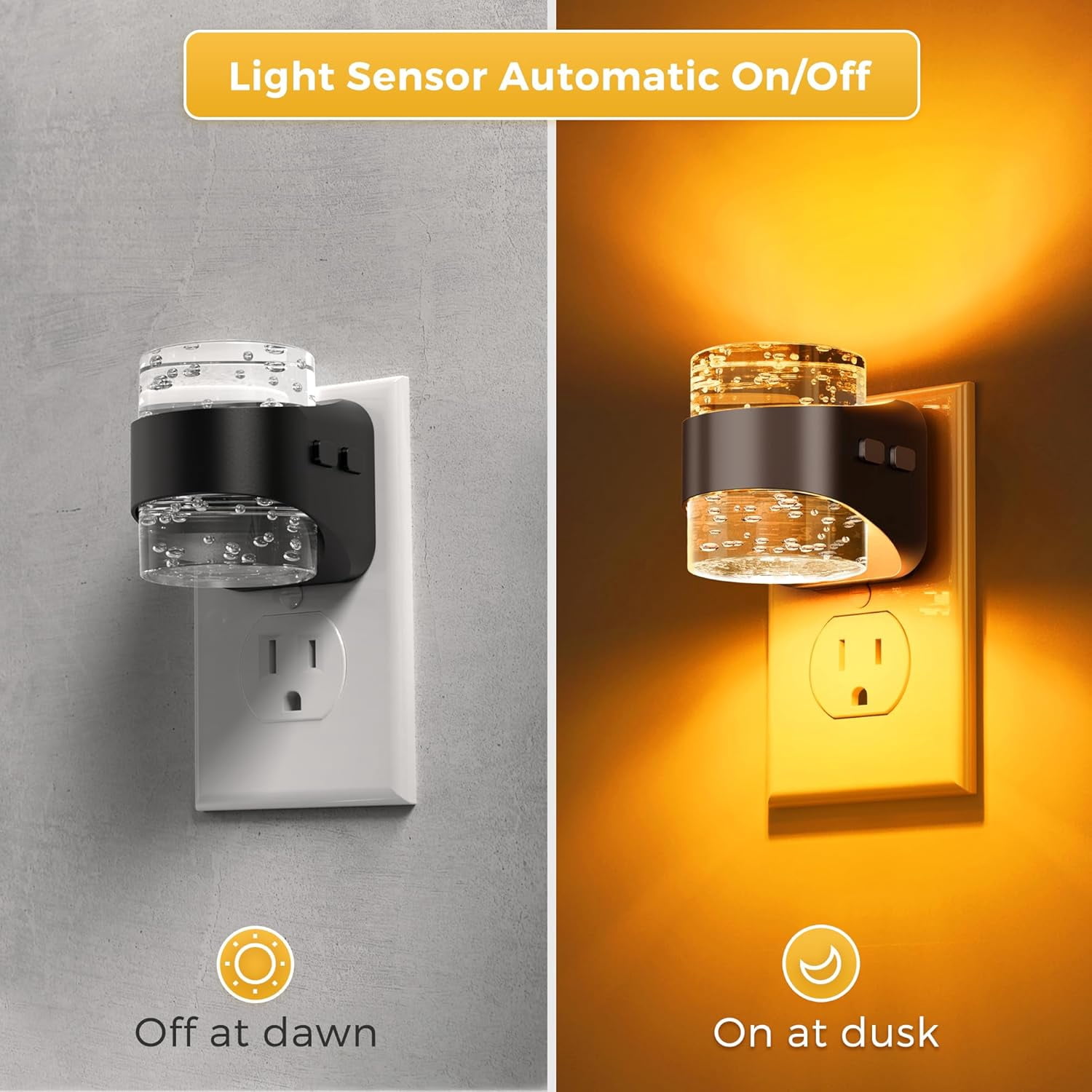 RGHJAR-Night Light, Bubble Night Lights Plug into Wall, 2 Pack Night Lights with Dusk-to-Dawn Sensor,Dimmable Amber Pulg in Nightlights for Rooms Bathroom Hallway