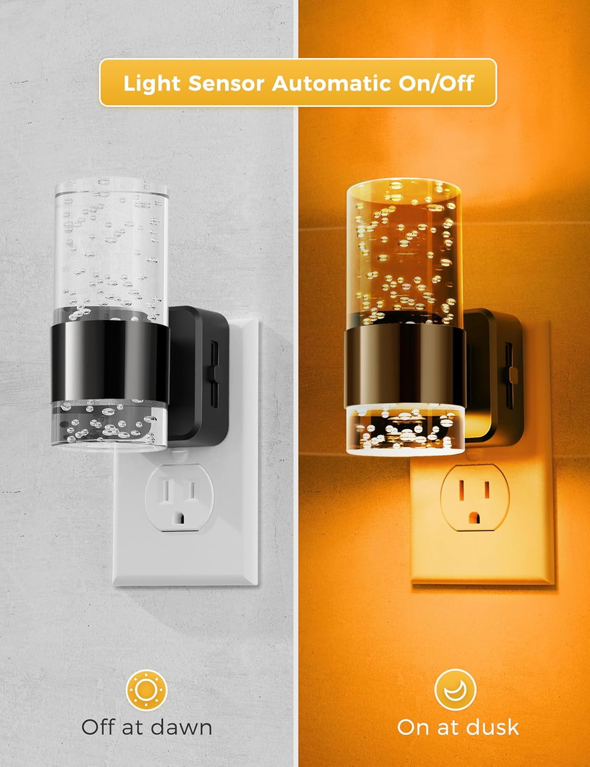 RGHJAR-Night Light,Dimmable Night Lights Plug into Wall, Acrylic Nightlights with 0-100 LM Adjustable Brightness, Amber Plug in Night Light with Dusk to Dawn Sensor, for Bathroom Hallway