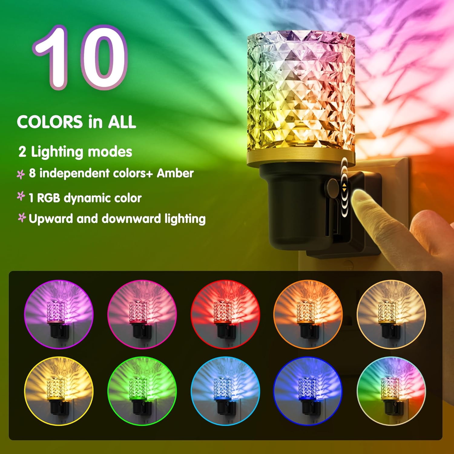 RGHJAR-Night Light, Dimmable Night Lights Plug into Wall, Color Changing Nightlight RGB with Auto Light Sensor, 0-100LM Adjustable Brightness LED Night Light