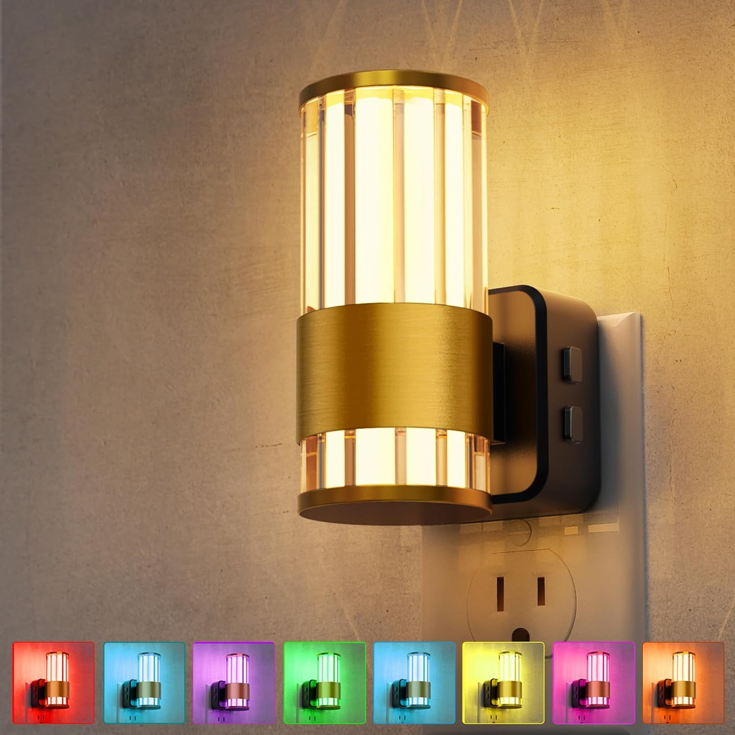 RGHJAR-Night Light, Night Lights Plug into Wall, 10-Color RGB Change Nightlights,10/50/100LM Adjustable Automatic Nightlights Plug in with Dusk to Dawn Sensor for Room Bathroom Hallway