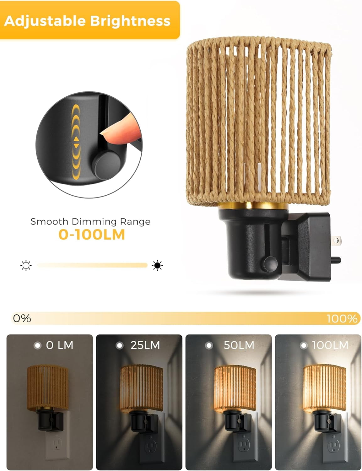 RGHJAR-Night Lights Plug into Wall, Boho Night Light, Decorative Bohemian Night Lights, Dimmable 0-100LM, Daylight White, Light Sensor, Vintage NightLight Farmhouse for Bedroom Bathroom, 1 Pack