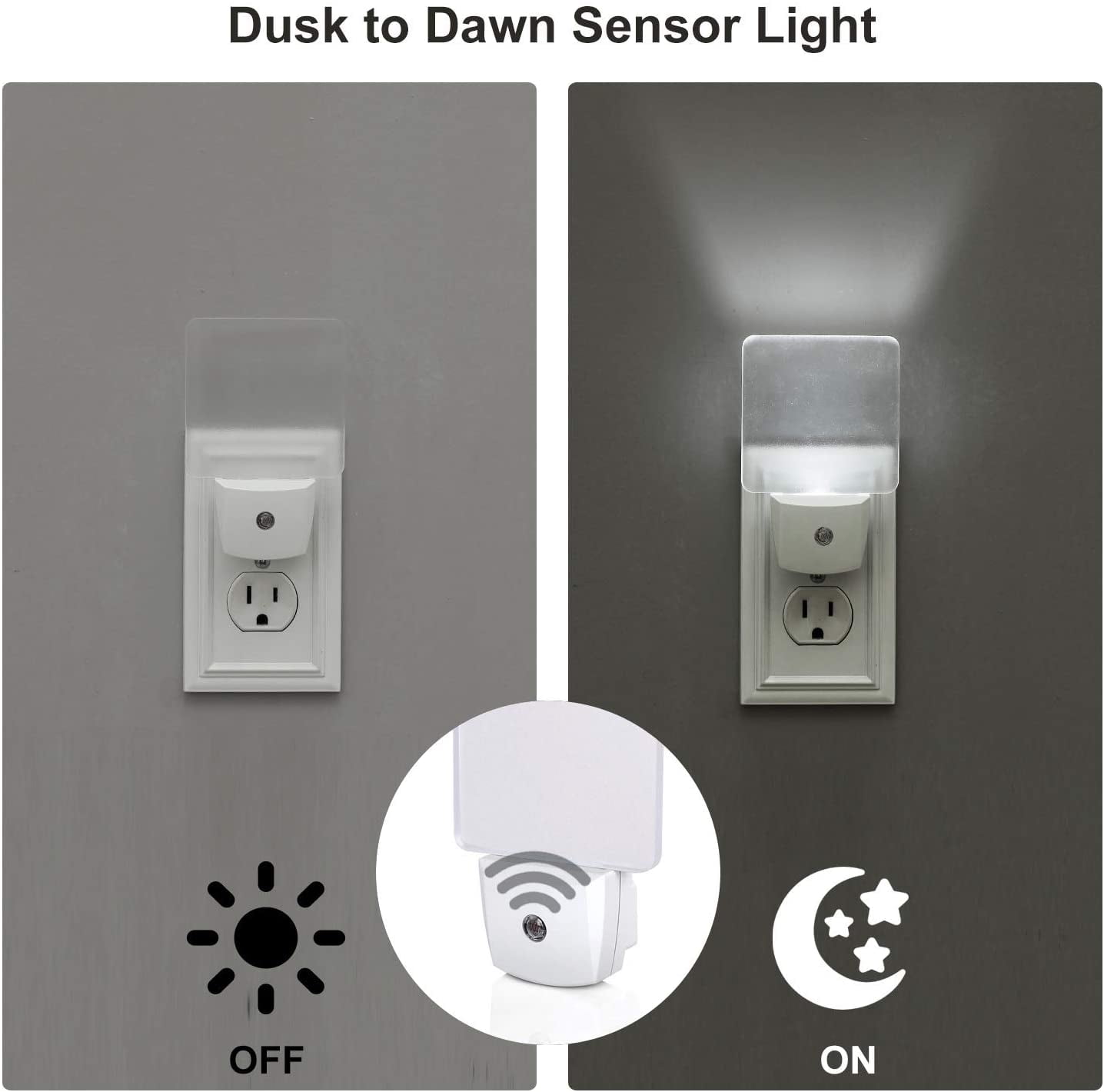 RGHJAR-Night Lights Plug into Wall, Plug in LED Night Lights with Dusk to Dawn Sensor, Cool White Nightlight for Bathroom, Hallway, Kitchen, Frosted Acrylic Shade, 4 Pack