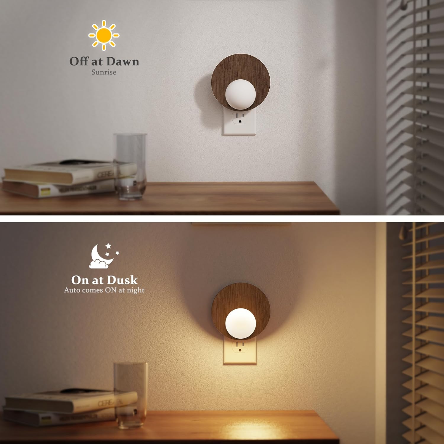 RGHJAR-Night Lights Plug Into Wall, Plug in Night Light, 3000K Warm White, Dusk to Dawn Sensor, Brightness Adujstable Nightlight for Adults, Bedroom, Bathroom, Hallway